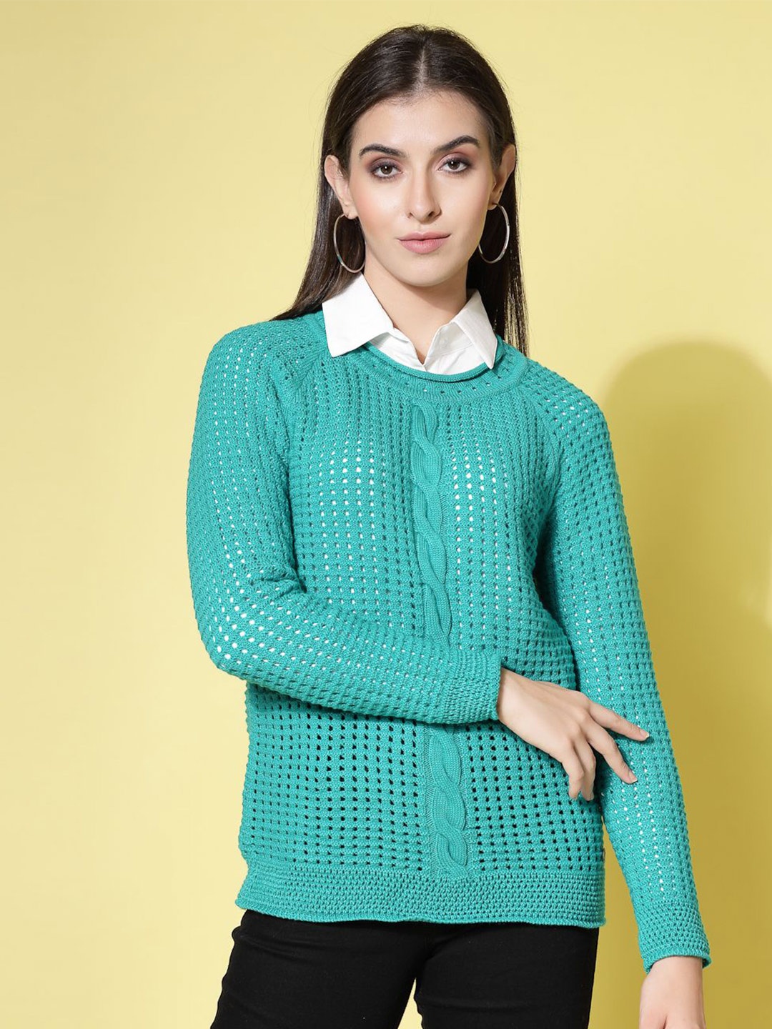 

DressBerry Women Self Design Pullover, Green
