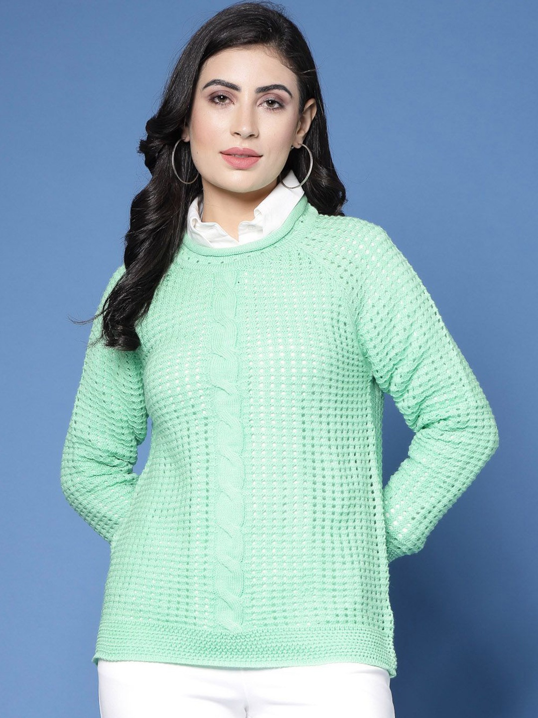 

DressBerry Women Self Design Sweater Vest, Green