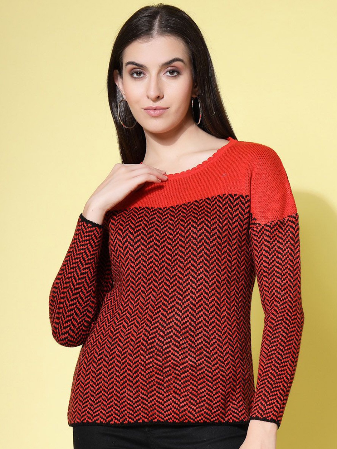 

DressBerry Women Printed Pullover, Rust