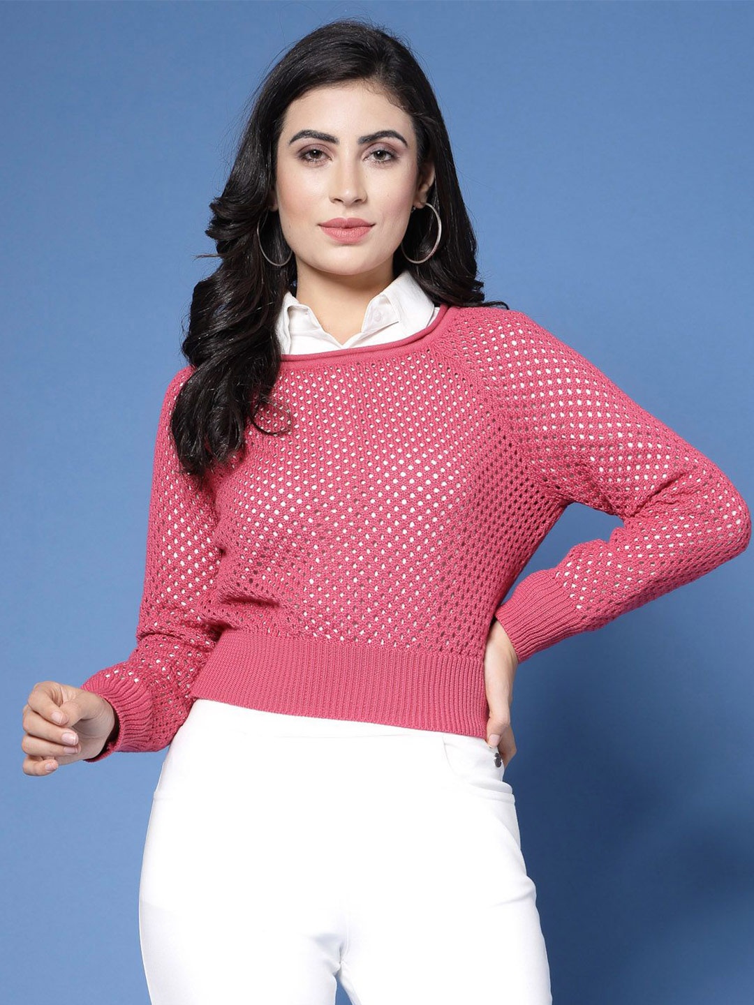

DressBerry Women Self Design Pullover, Pink