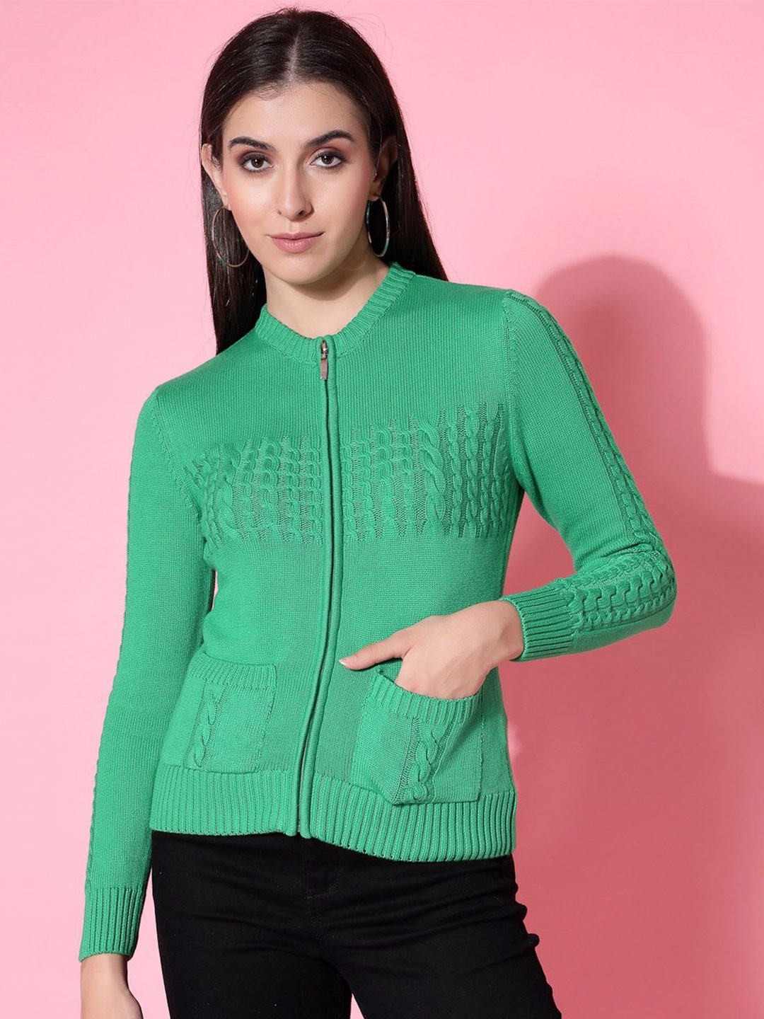 

DressBerry Women Cable Knit Cardigan, Green