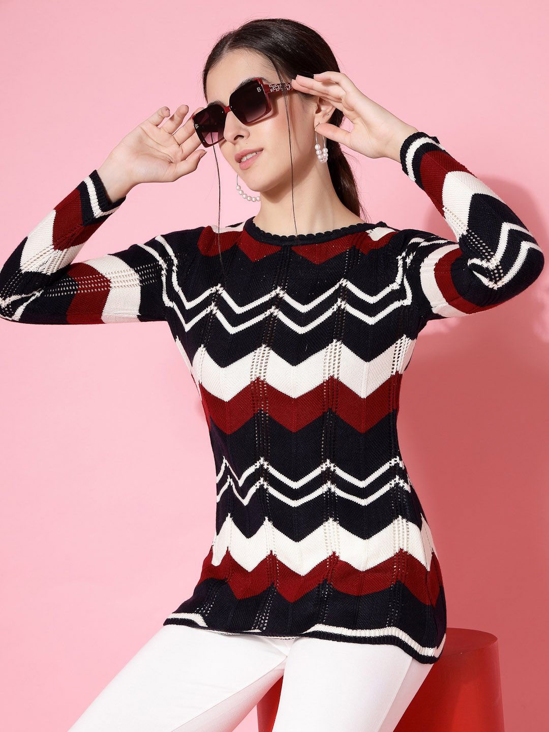 

DressBerry Women Printed Pullover, Navy blue