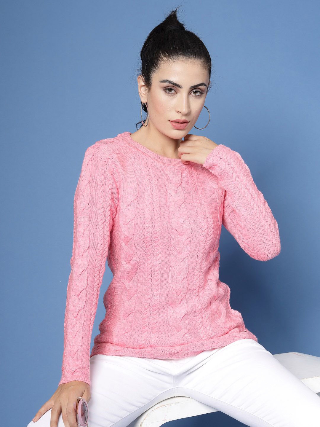 

DressBerry Acrylic Self Design Winter Tops, Pink