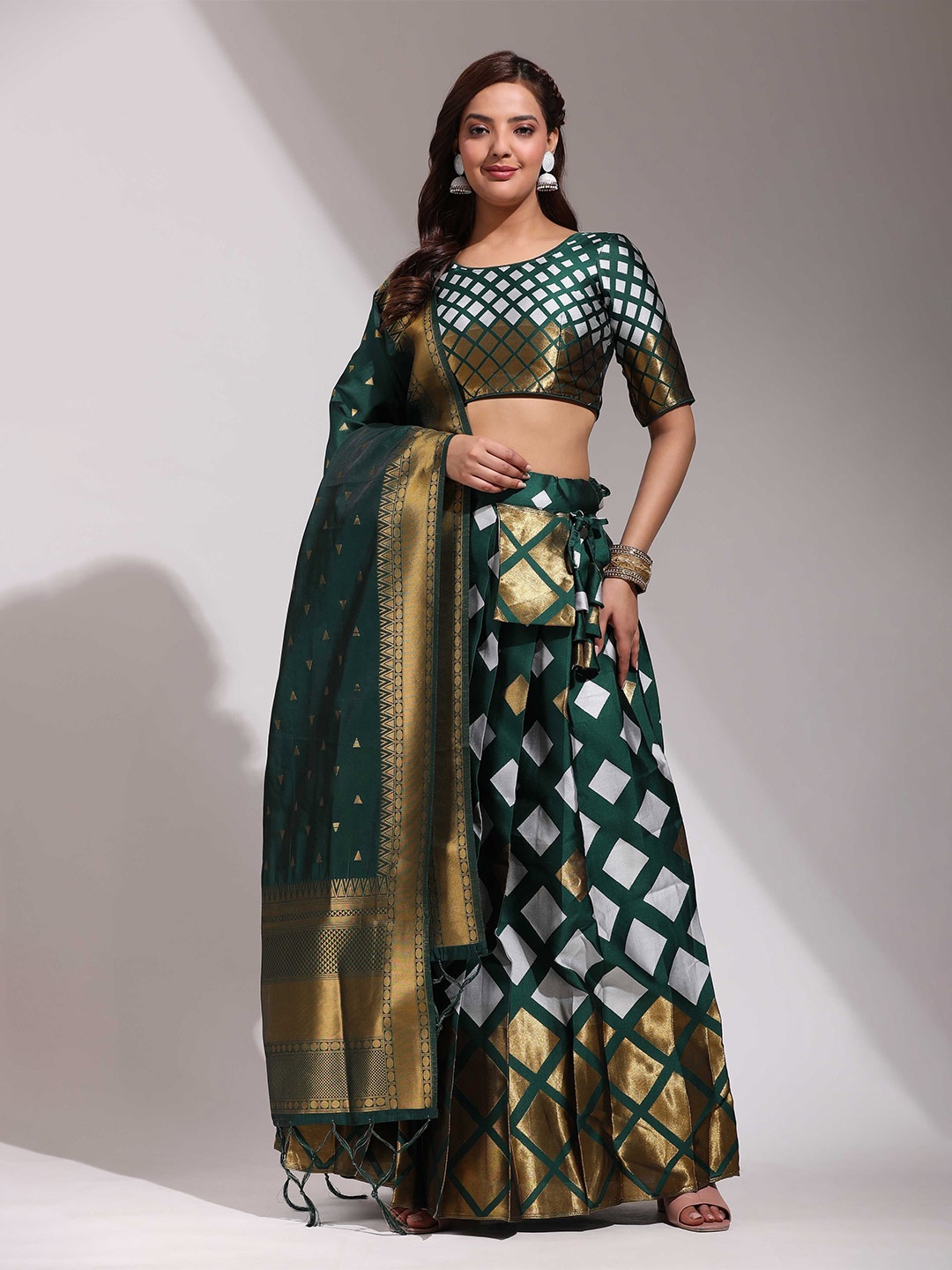 

Fabcartz Woven Design Semi Stitched Lehenga & Unstitched Blouse With Dupatta, Green