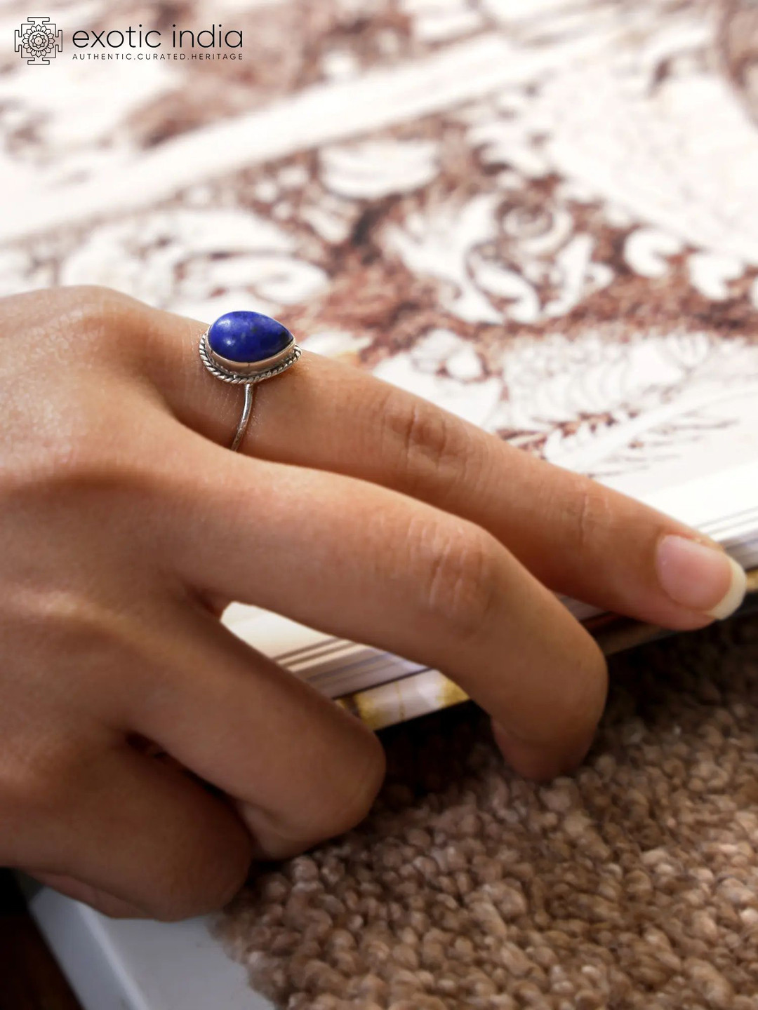 

Exotic India Lapis Lazuli Gemstone Teardrop Shape Sterling Silver Ring