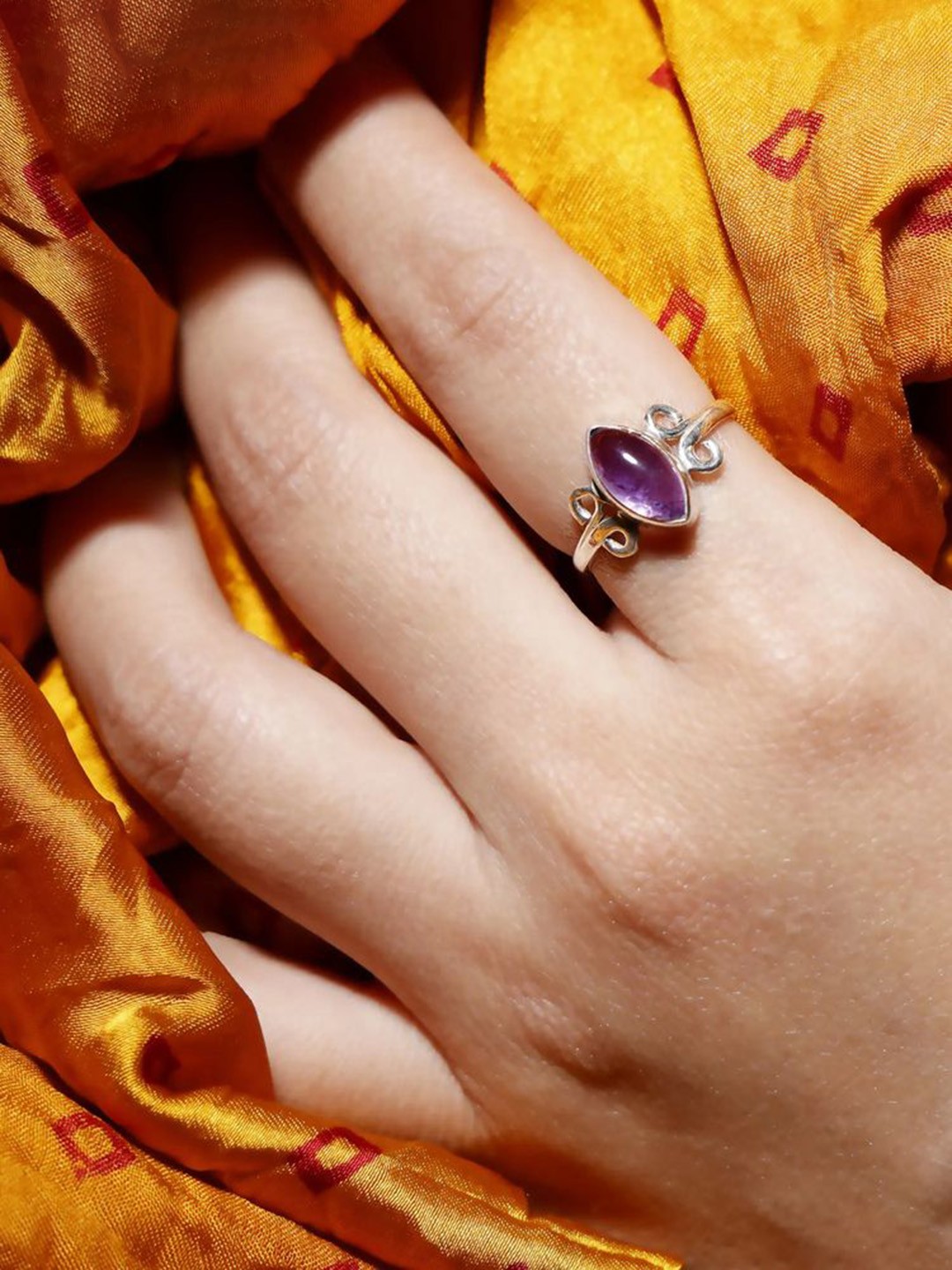

Exotic India Silver-Plated Sterling Silver Amethyst-Studded Finger Ring