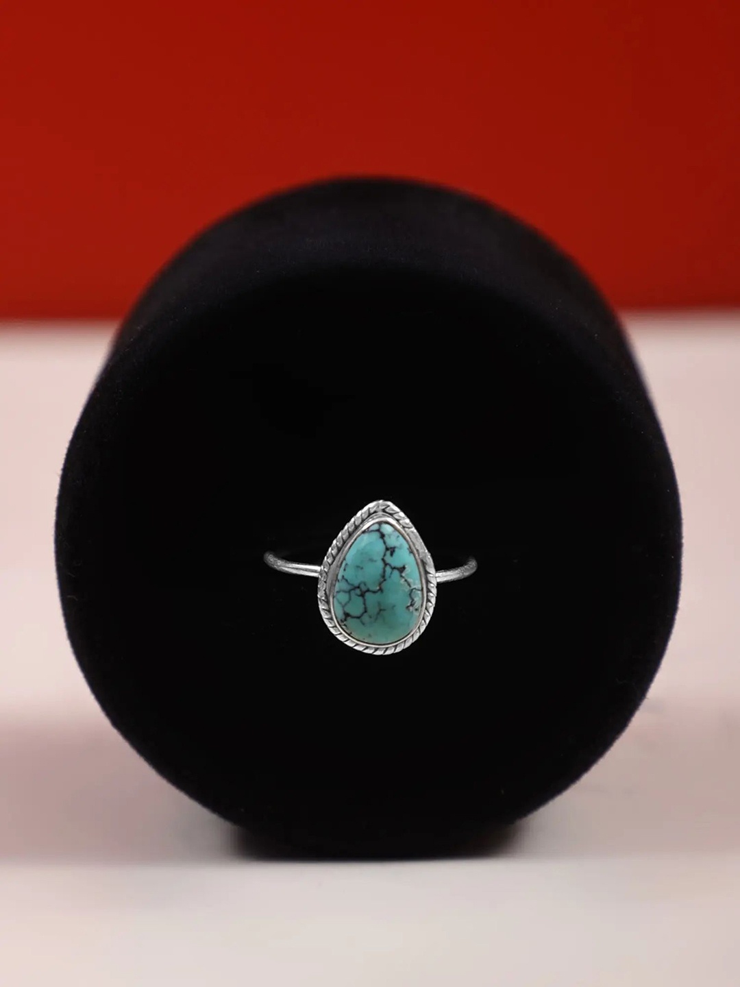 

Exotic India Sterling Silver Silver Plated Teardrop Shape Gemstone Studded Finger Ring