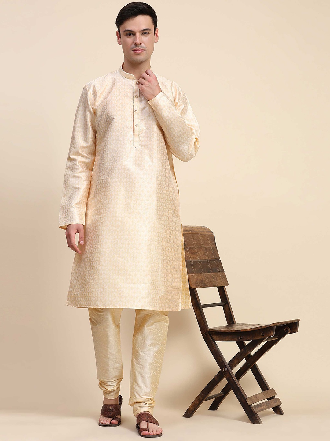 

Enciger Ethnic Motifs Woven Design Kurta with Churidar, Beige