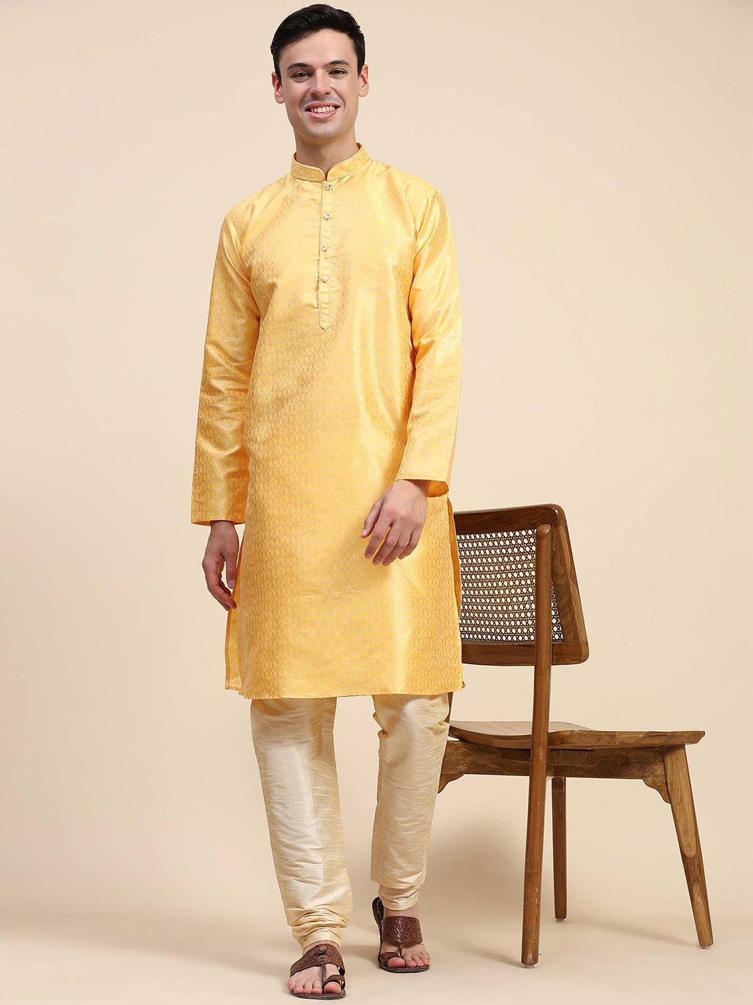 

Enciger Ethnic Motifs Woven Design Kurta with Churidar, Gold