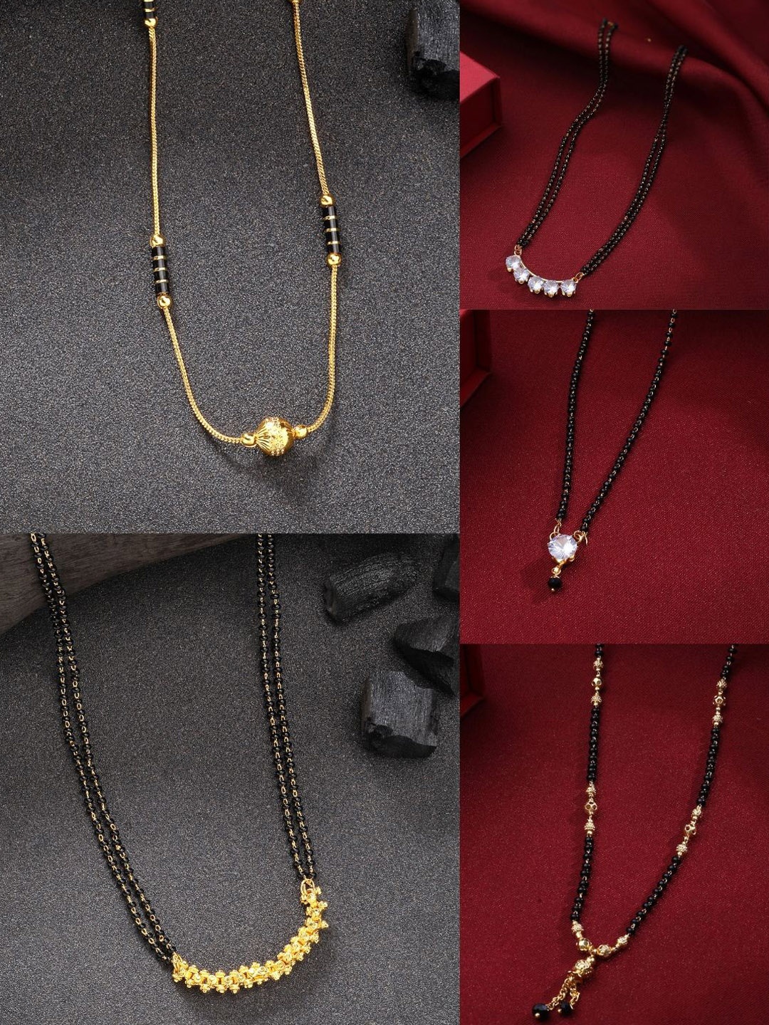 

NVR Set of 5 Gold Plated Artificial Stones and Beads Mangalsutra