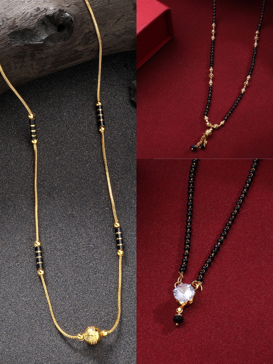 

NVR Set of 3 Gold Plated Artificial Stones and Beads Mangalsutra