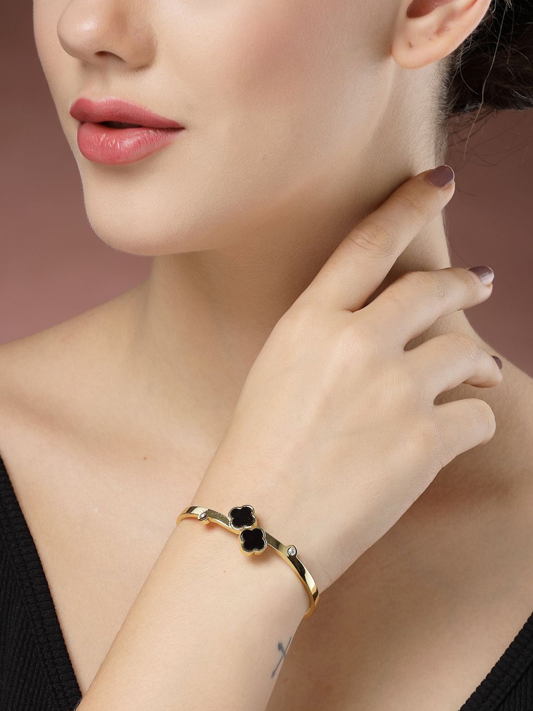 

NVR Gold-Plated Stone Studded Cuff Bracelet