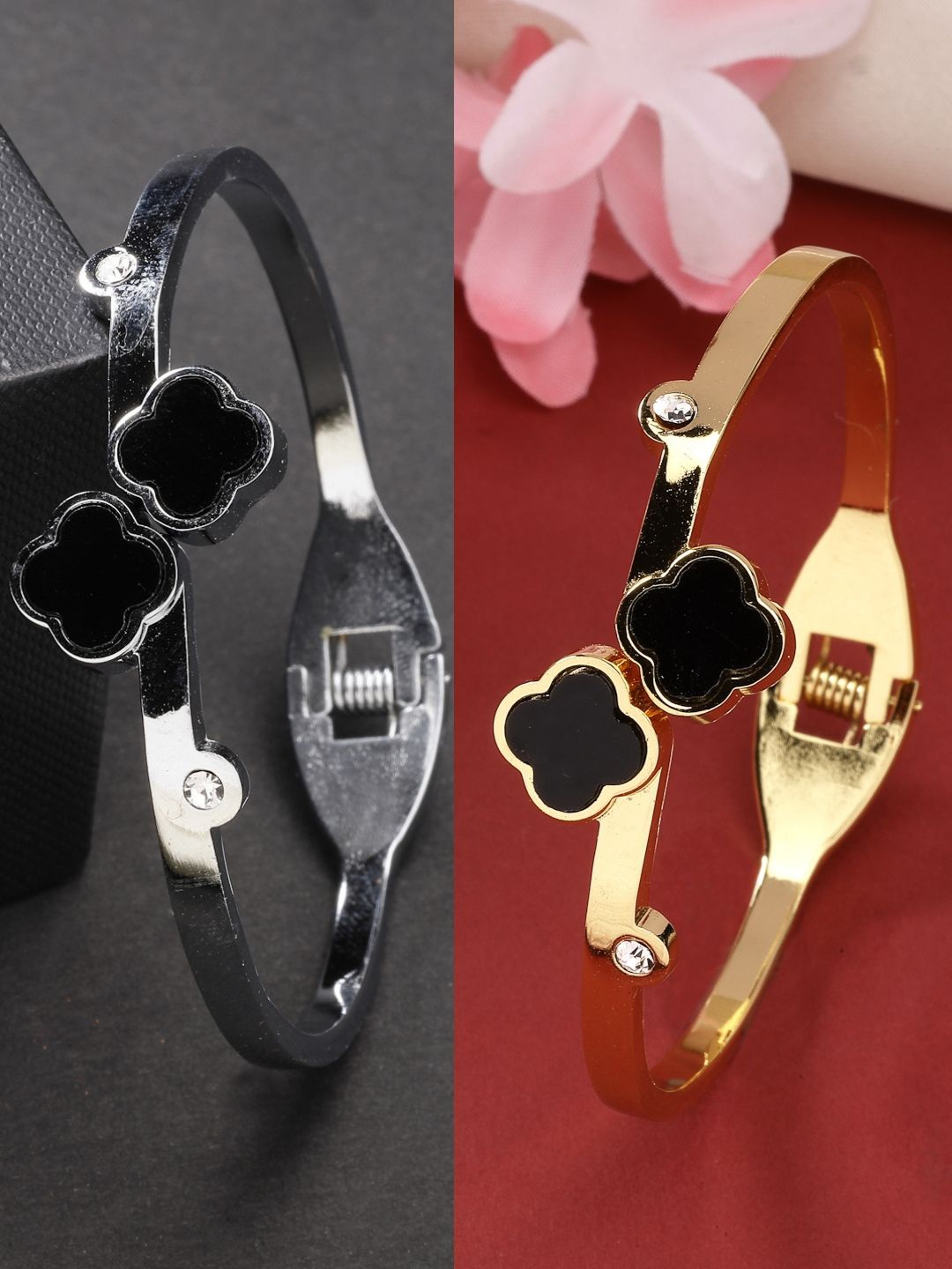 

NVR Set of 2 Gold Plated Artificial Stones Cuff Bracelet