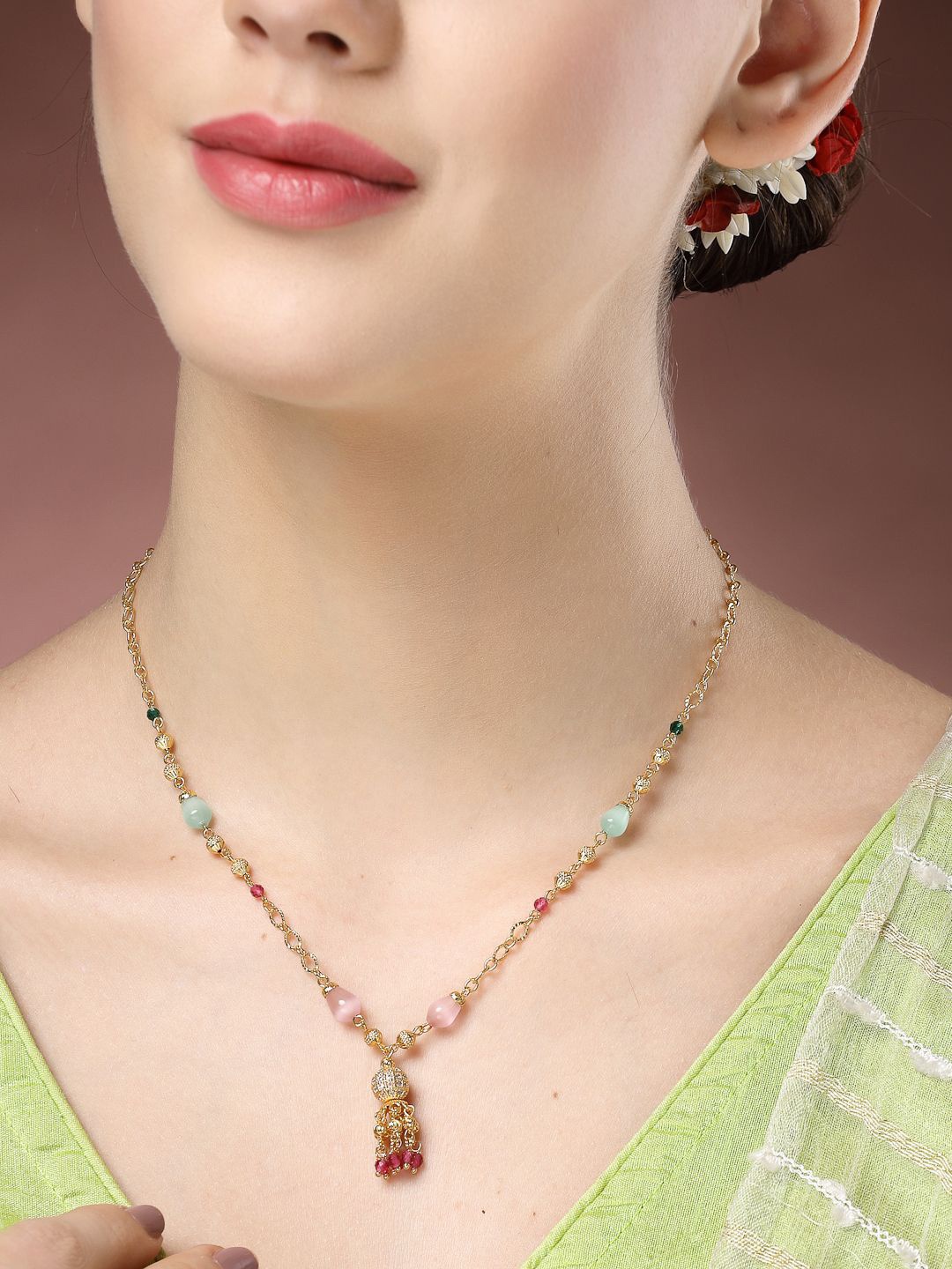 

NVR Gold Plated Artificial Stones and Beads Necklace