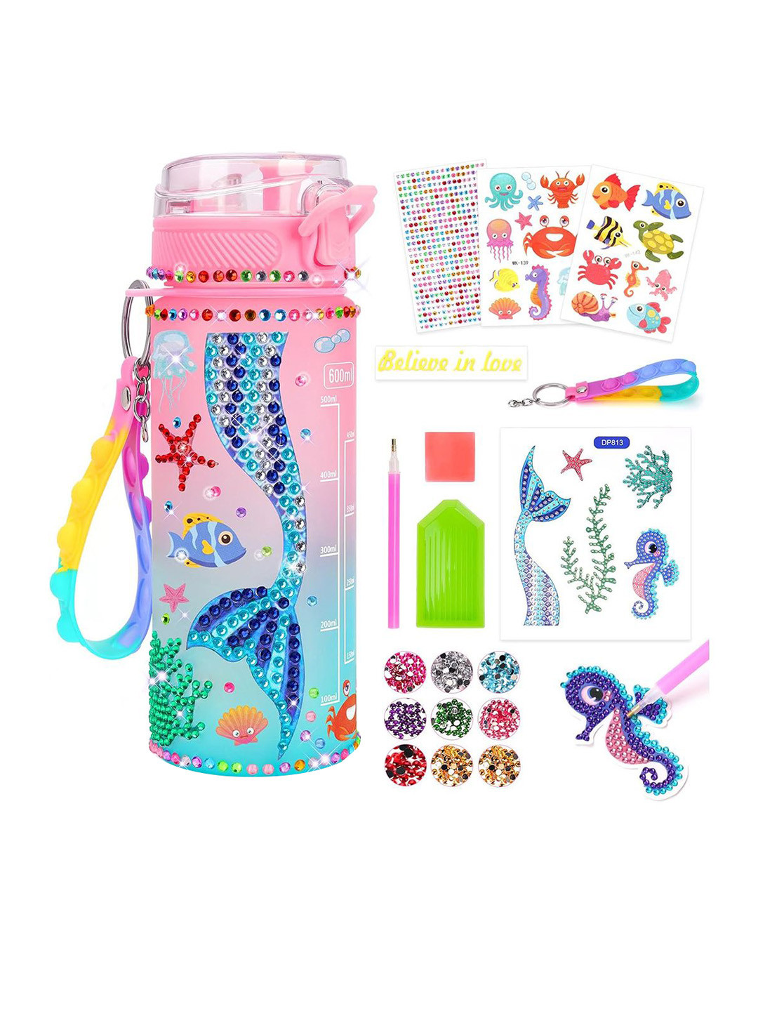 

Kidology Pink & Blue Single Plastic Printed Decorative Water Bottle