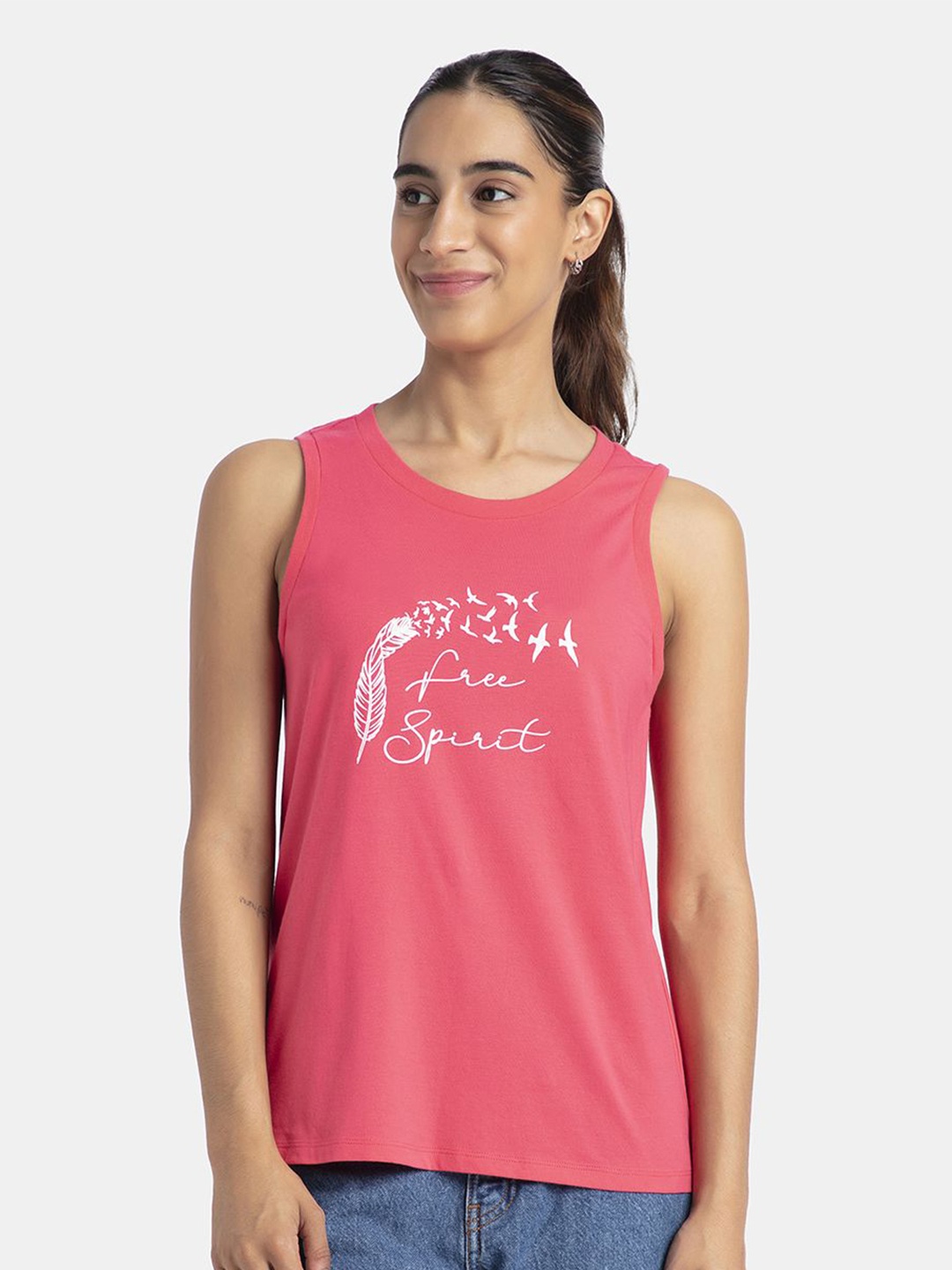 

Jockey Women Super Combed Cotton Relaxed Fit Printed Racerback Styled Tank Top-A155, Red