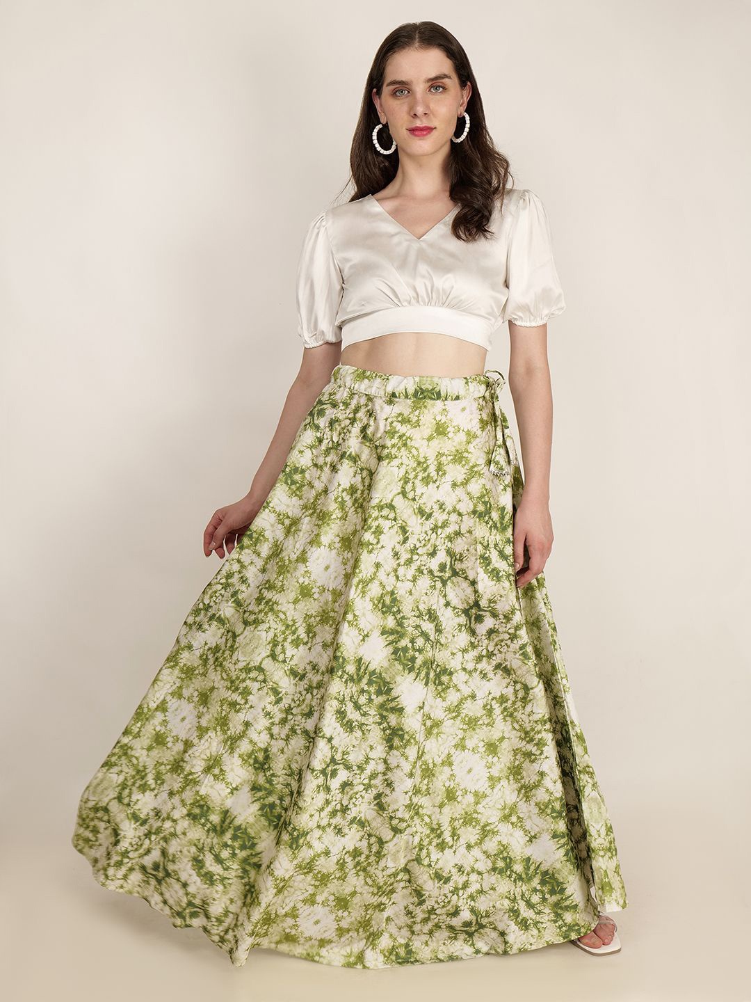 

Frolic Rolic Tie Dye Printed Silk Lehenga & Satin Blouse Set, Green