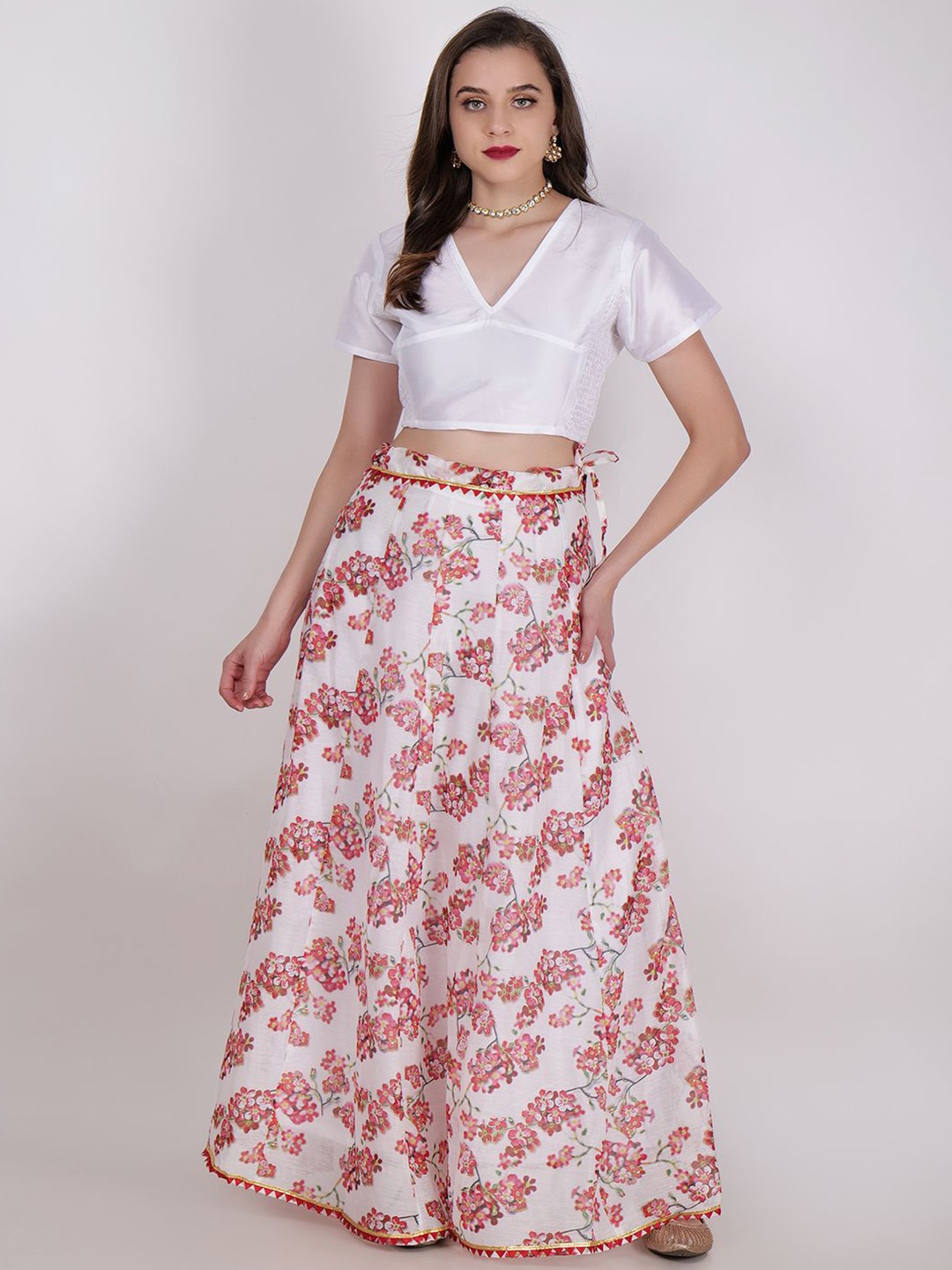

Frolic Rolic Printed Silk Lehenga & Solid Silk Blouse Set, White