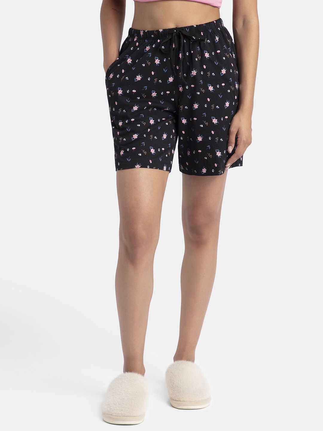 Jockey Printed Super Combed Cotton Relaxed Fit Sleep Shorts-RX87, Black