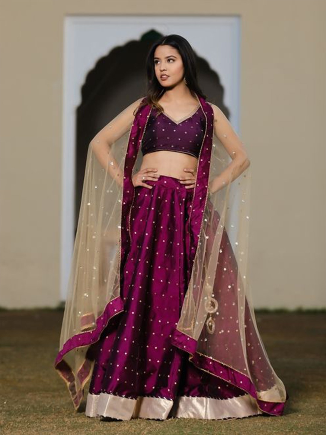 

Indi INSIDE Embellished Ready to Wear Lehenga & Unstitched Blouse With Dupatta, Purple