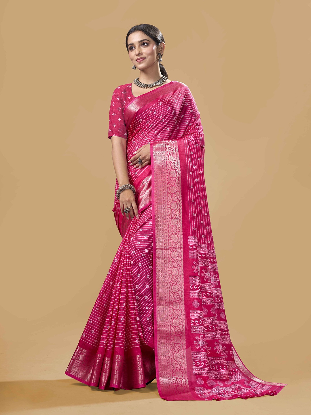 

Sanwariya Silk Zari Woven Striped Chanderi Saree, Pink