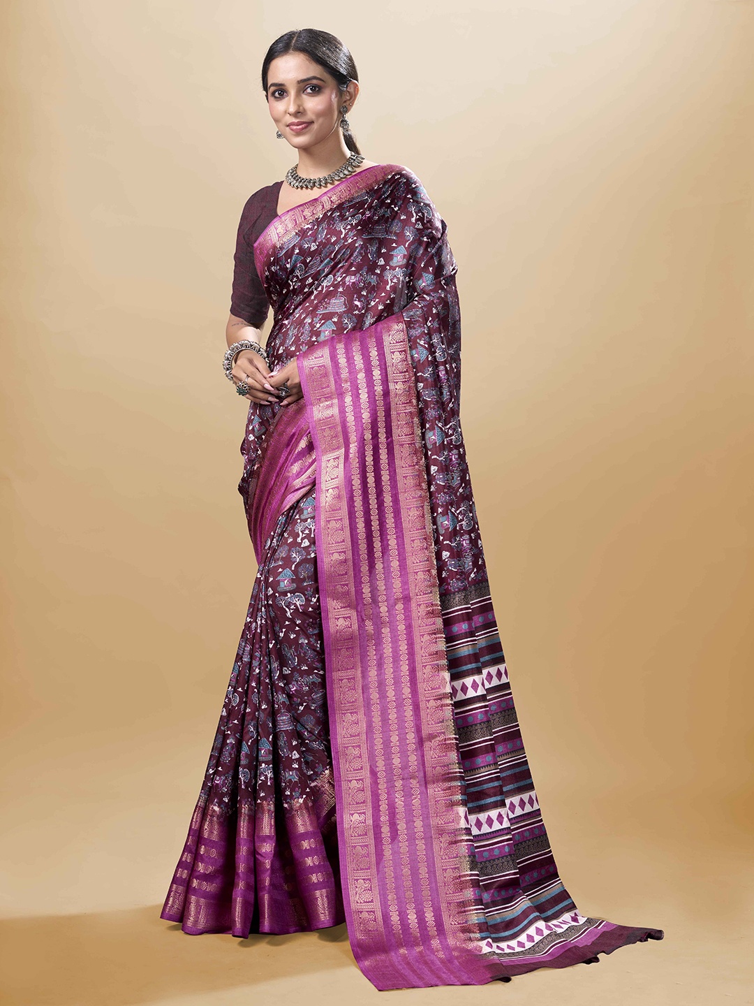 

Sanwariya Chanderi Art Silk Ethnic Motifs Zari Woven Design Traditional Saree, Magenta
