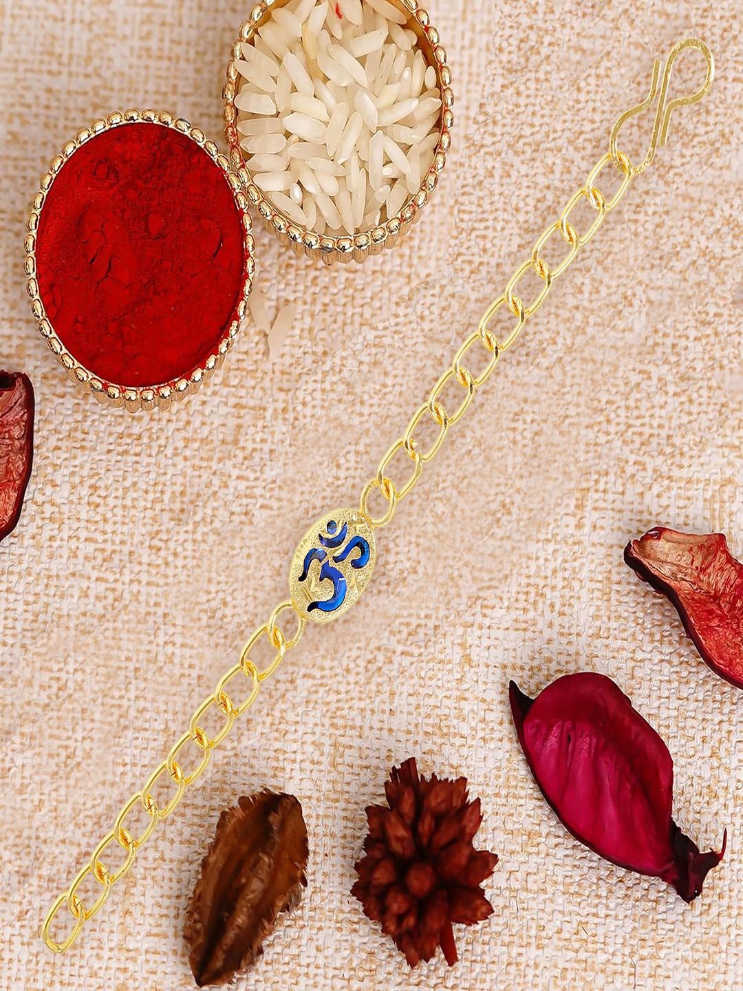

UNIVERSITY TRENDZ Om Chain Bracelet Wraparound Rakhi With Roli & Rice, Gold