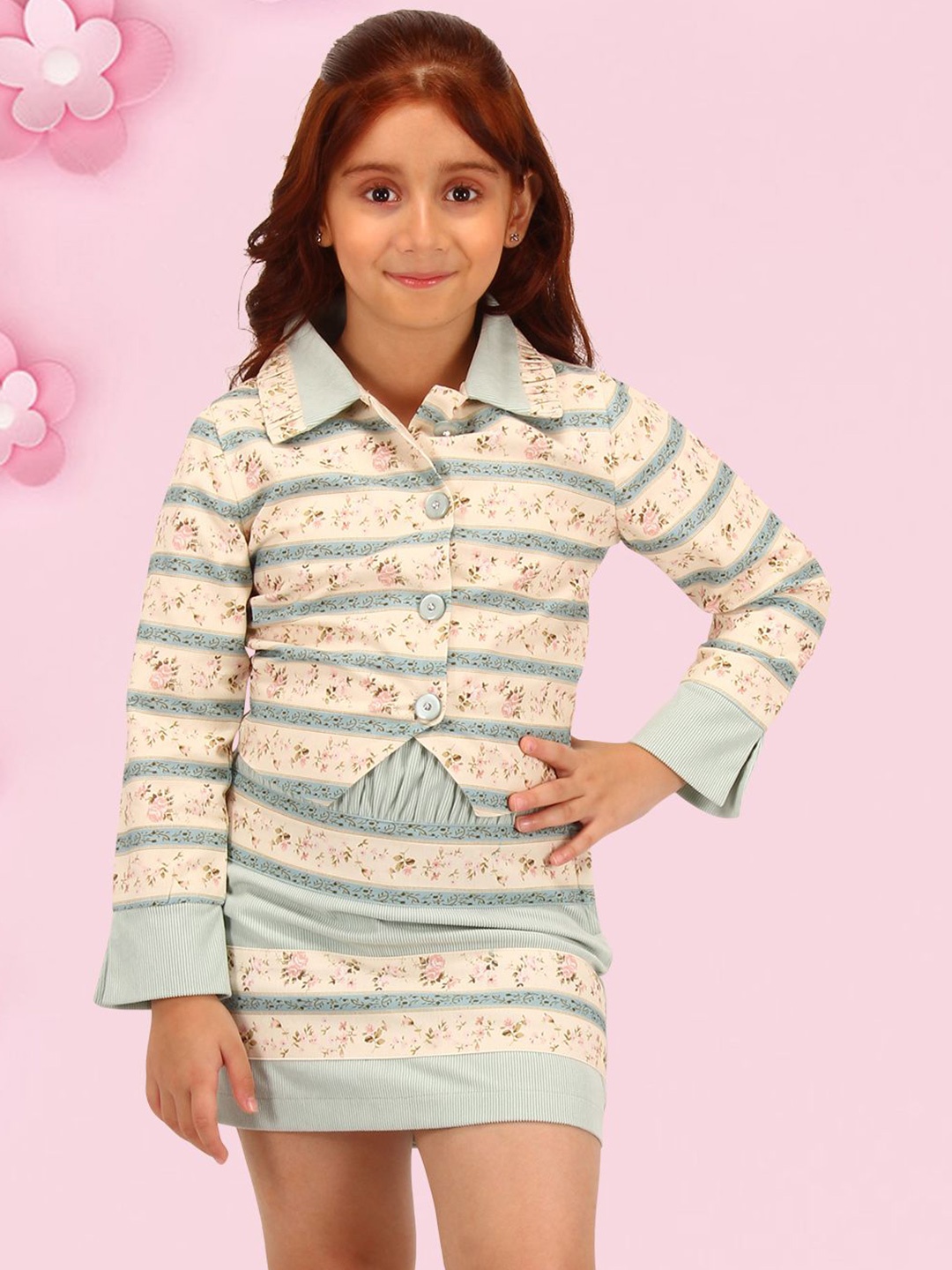 

CUTECUMBER Girls Printed Shirt with Skirt, Green