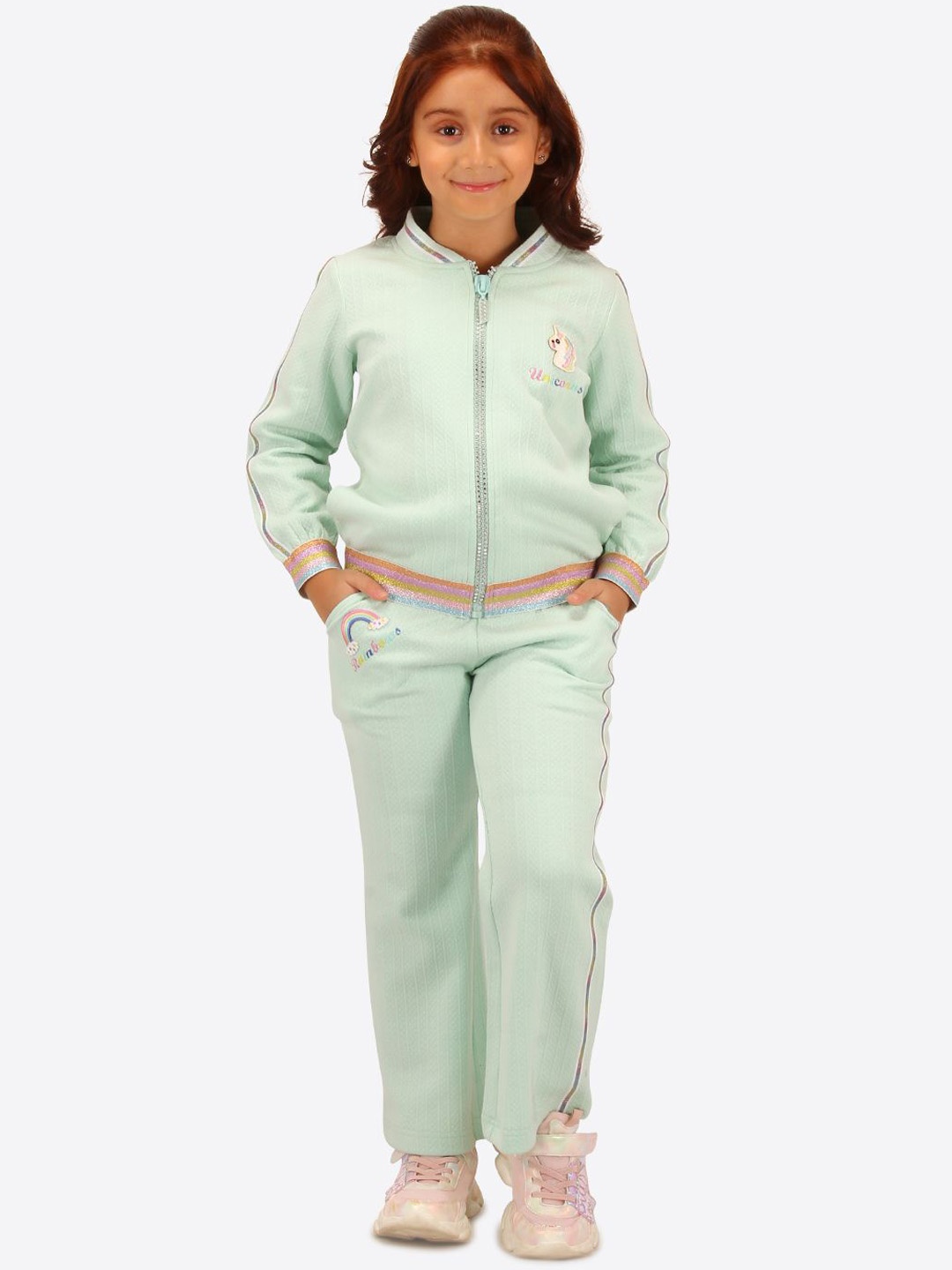 

CUTECUMBER Girls Solid Long Sleeves Tracksuits, Green