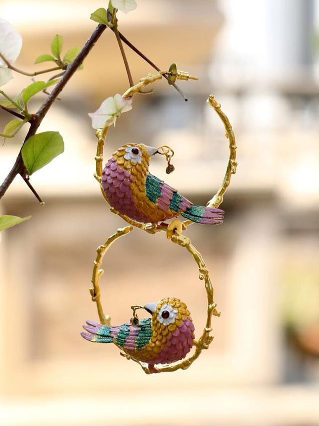 

Trupti Mohta Gold-Plated Circular Quiescent Bird Hoop Earrings