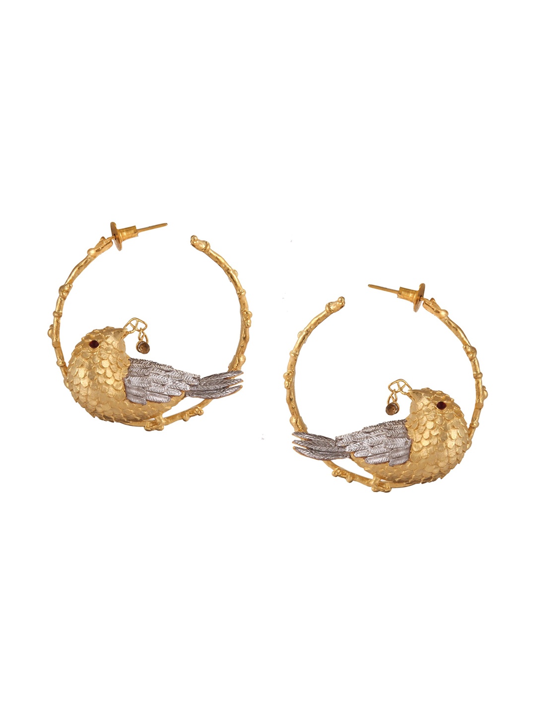 

Trupti Mohta Gold-Plated Circular Jovial In Spring Bird Hoop Earrings