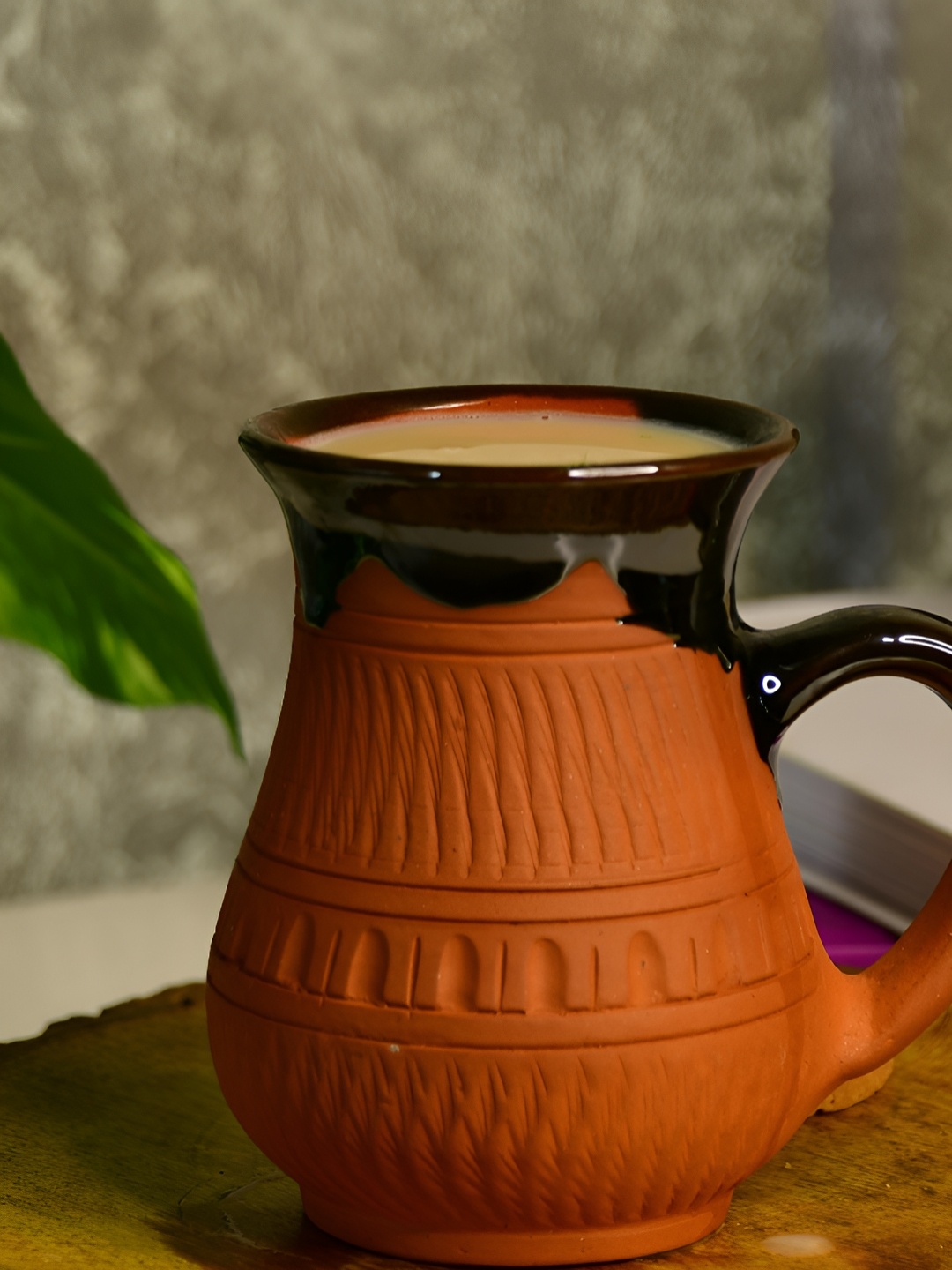 

SOWPEACE Brown & Black Textured Matte Finish Terracotta Mug 440 ml