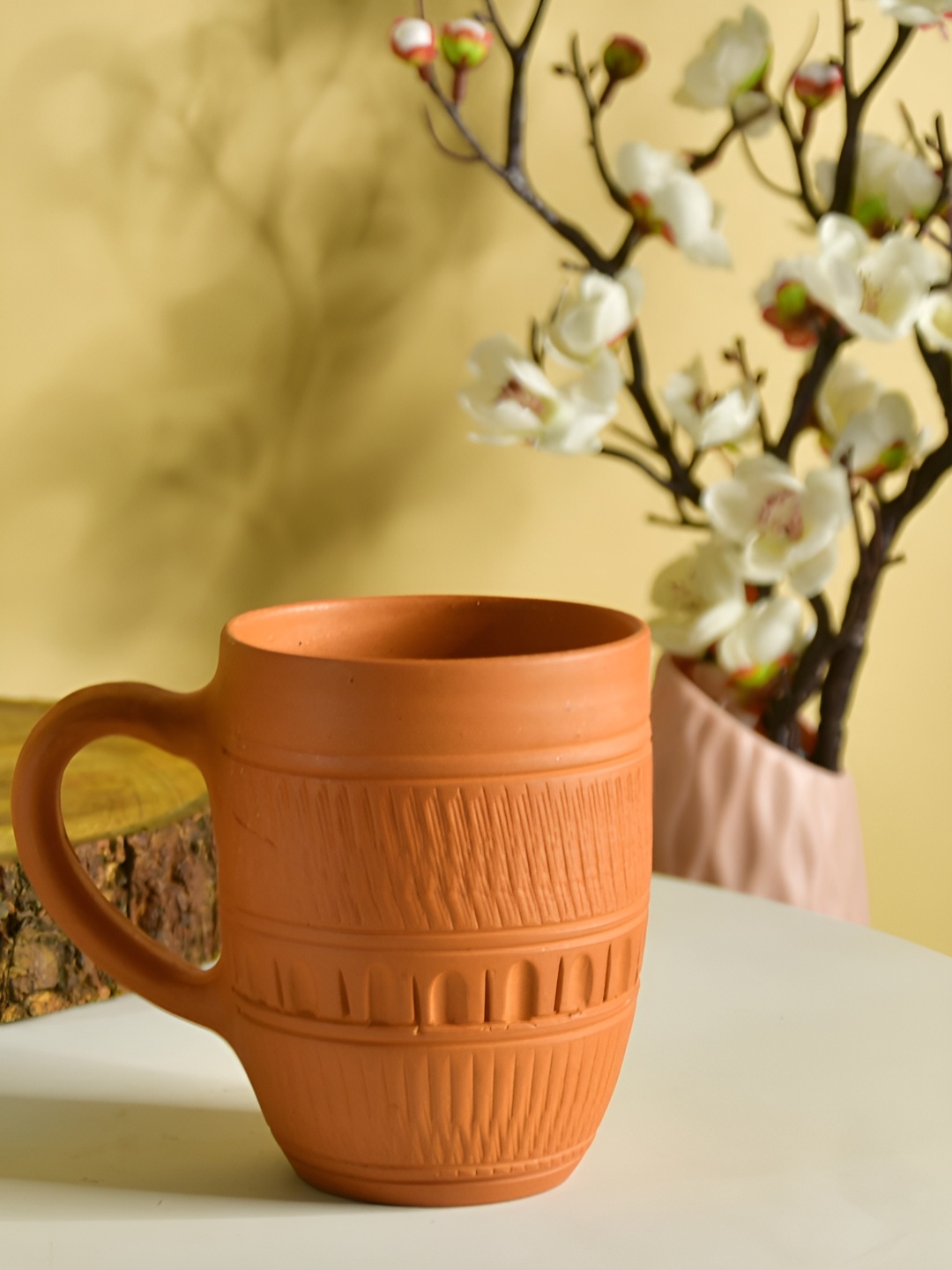 

SOWPEACE Brown Textured Matte Finish Terracotta Mug 440 ml