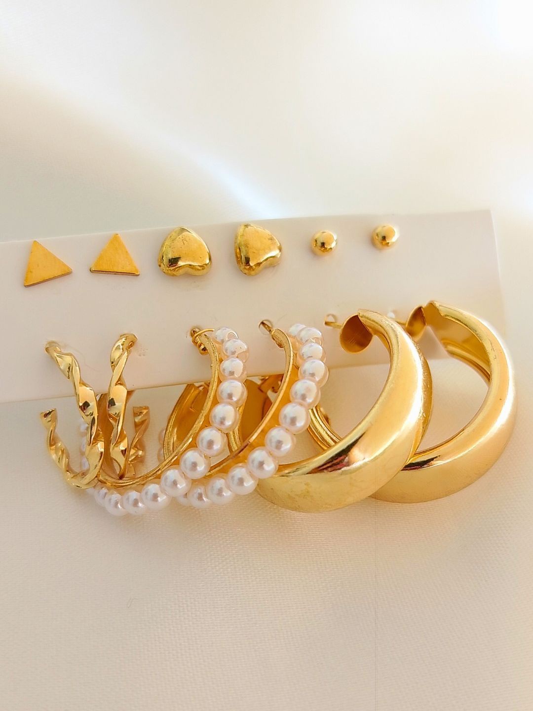 

DressBerry Set Of 6 Gold-Plated Stainless Steel Beaded Circular Hoop Earrings