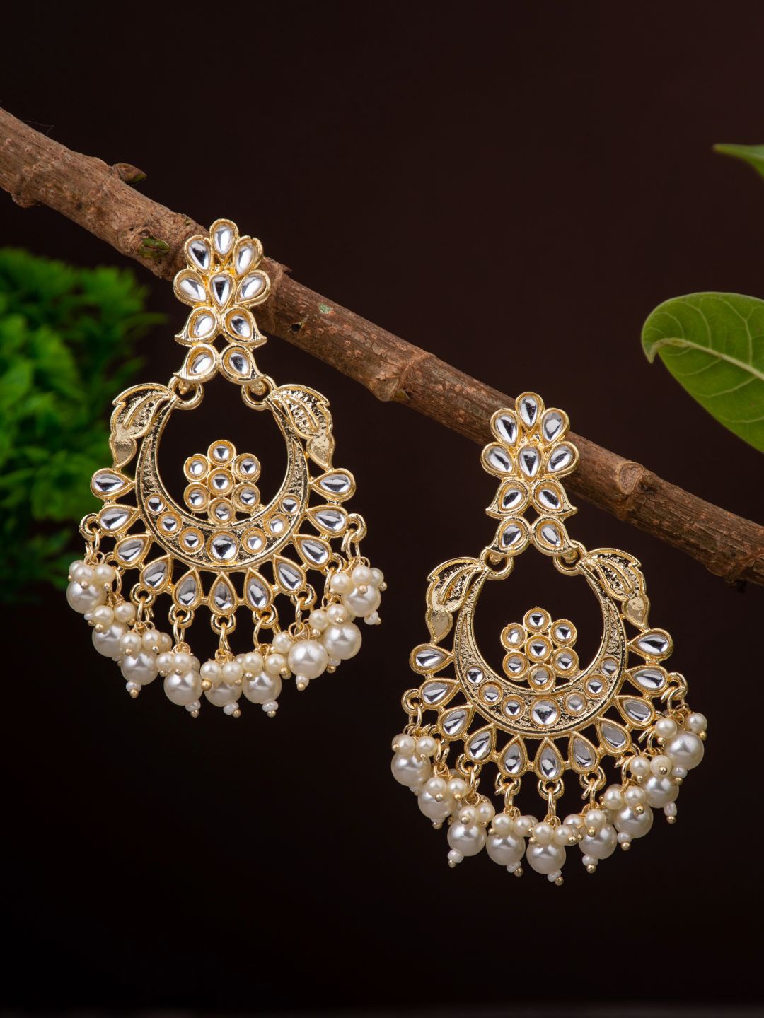

Anvik Gold Plated Kundan Chandbalis