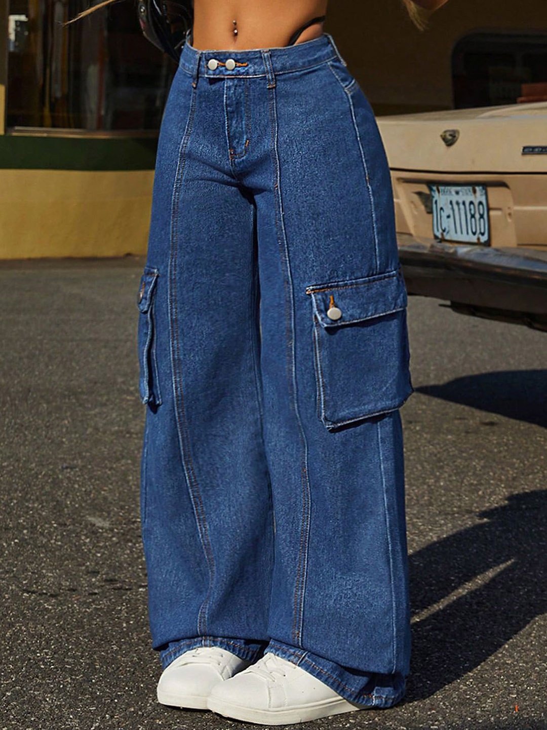 

Stylecast X Kotty Women Jean Wide Leg High-Rise Stretchable Jeans, Blue