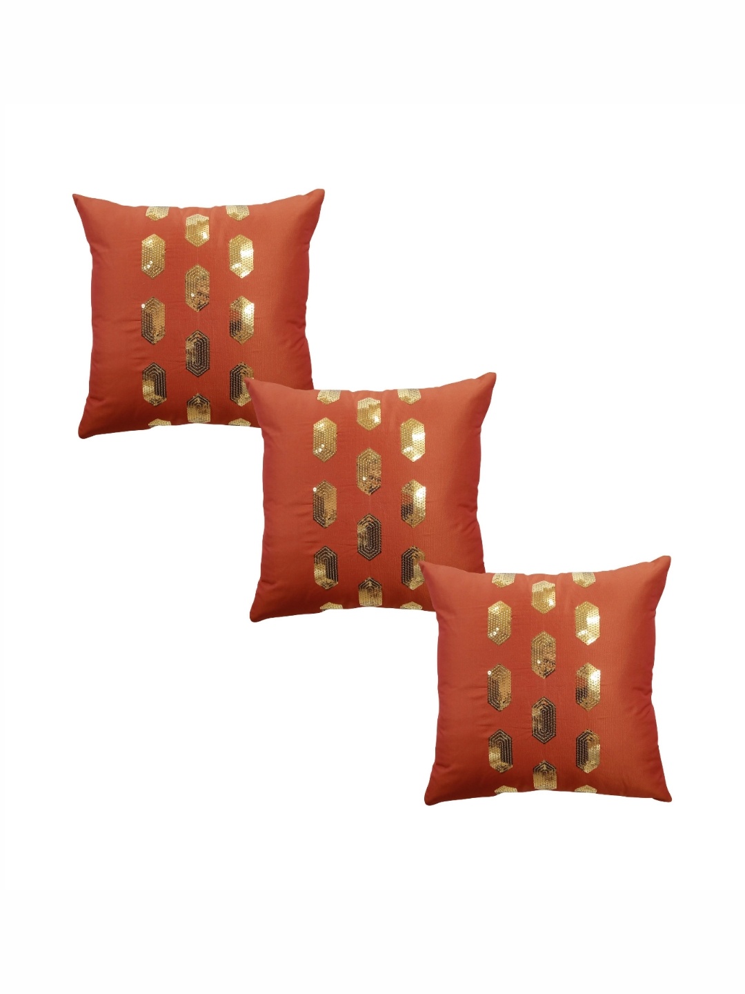 

HOME9INE Rust & Gold-Toned 3 Pieces Geometric Embellished Square Cushion Covers