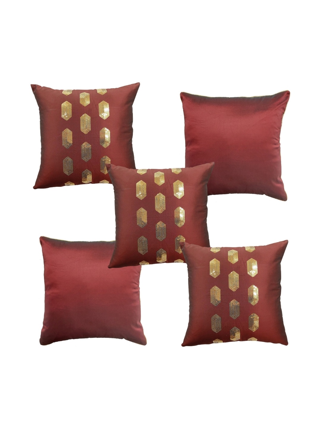 

HOME9INE Rust & Gold-Toned 5 Pieces Geometric Embellished Square Cushion Covers