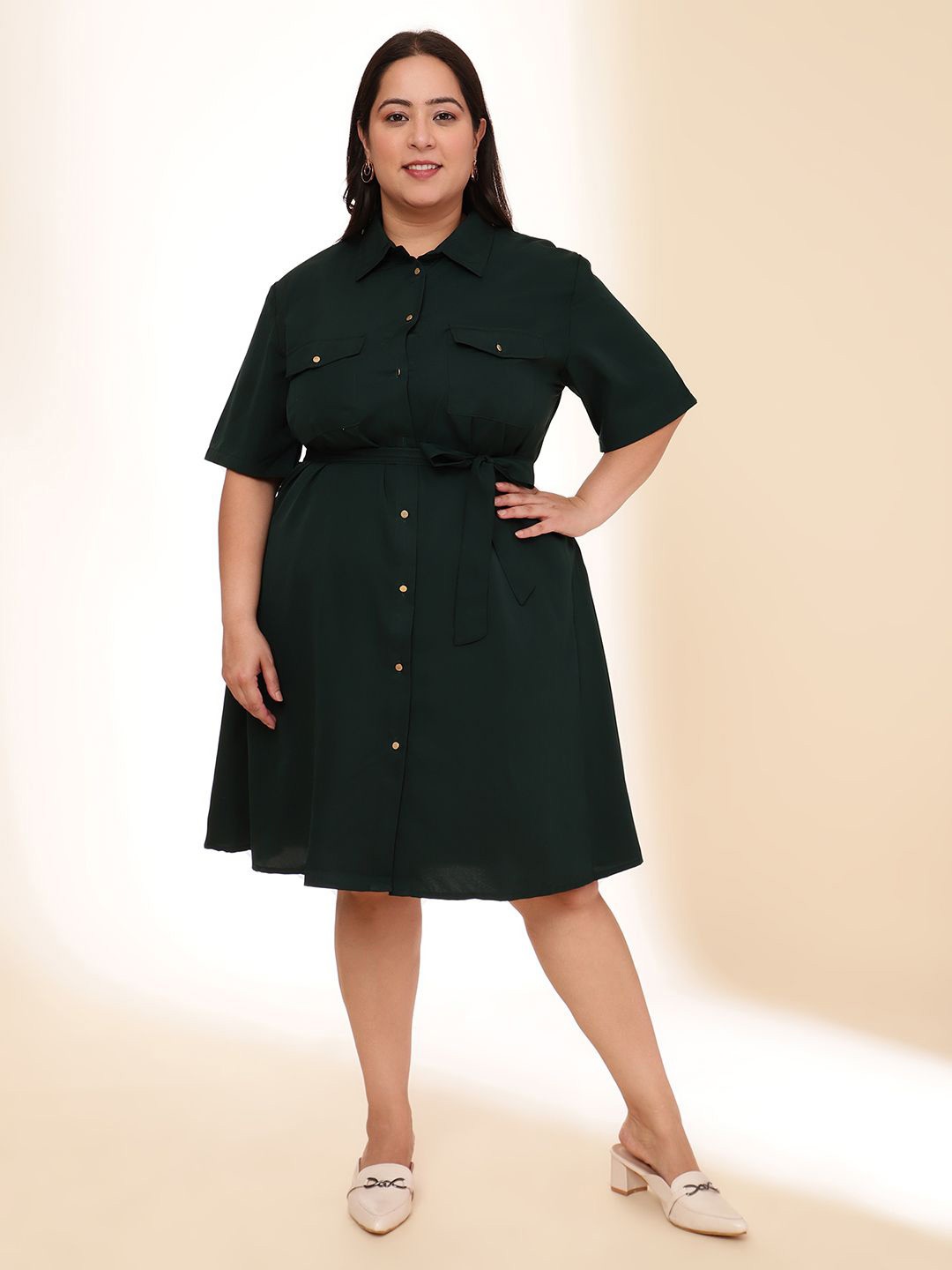 

URG Women Plus Size Shirt Collar Shirt Dress, Black