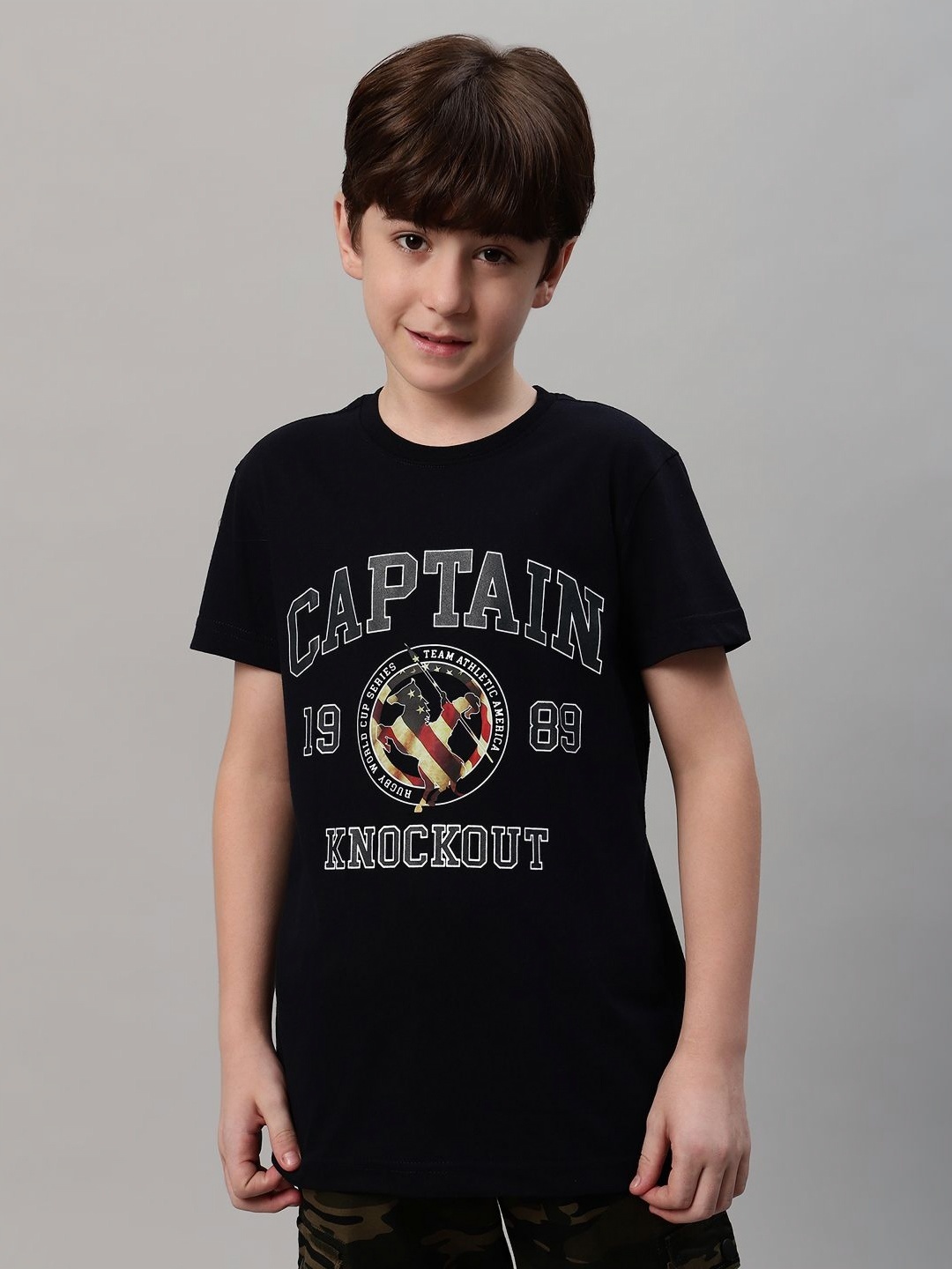 

Cantabil Boys Printed Applique T-shirt, Black