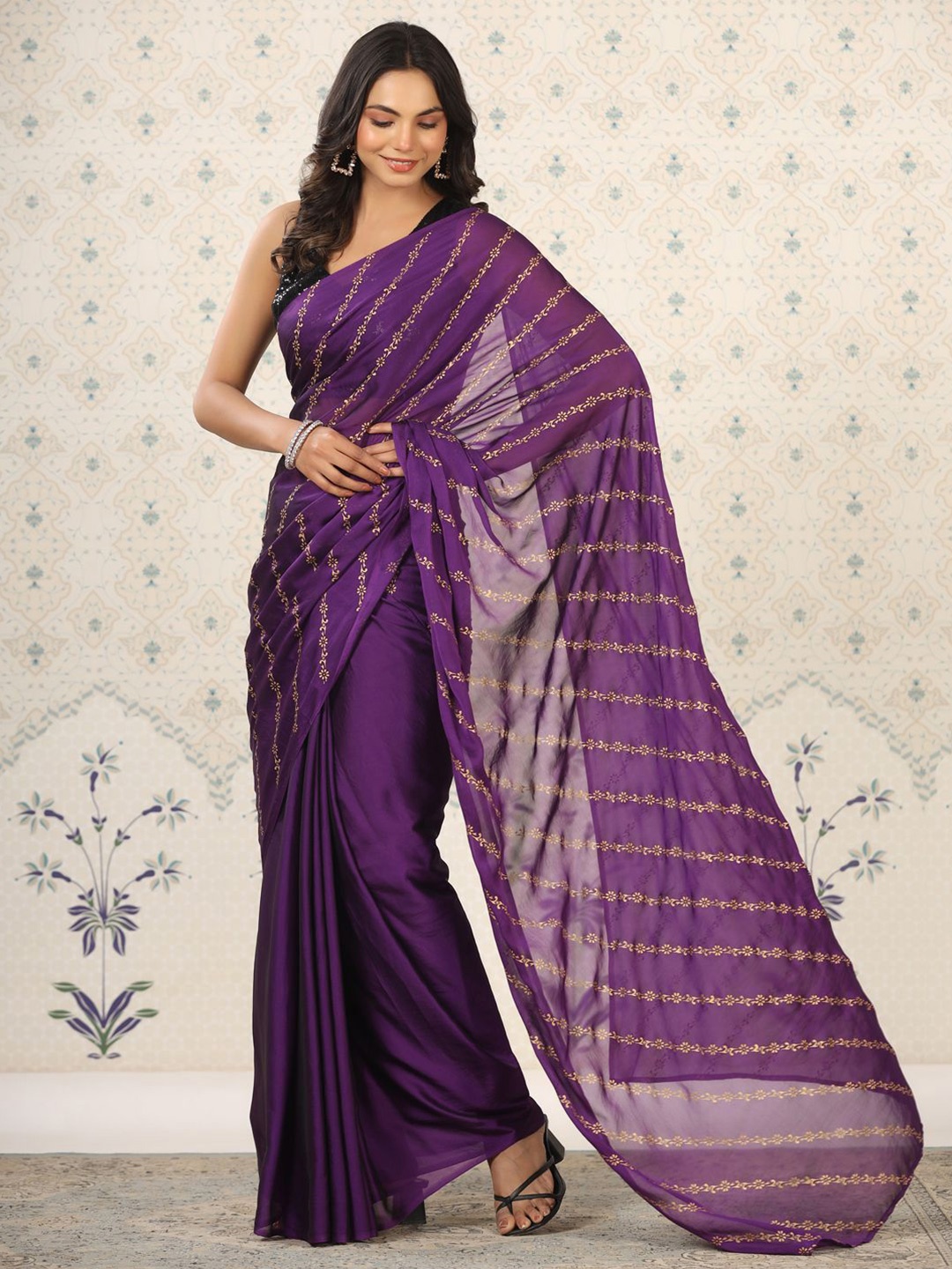 

Ode by House of Pataudi Ethnic Motifs Ready to Wear Saree, Purple