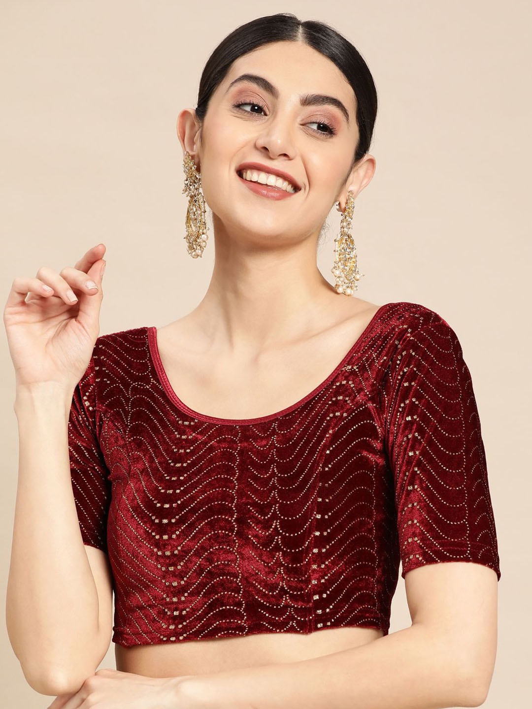 

VASTRANAND Round-Neck Short Sleeve Stretchable Saree Blouse, Maroon