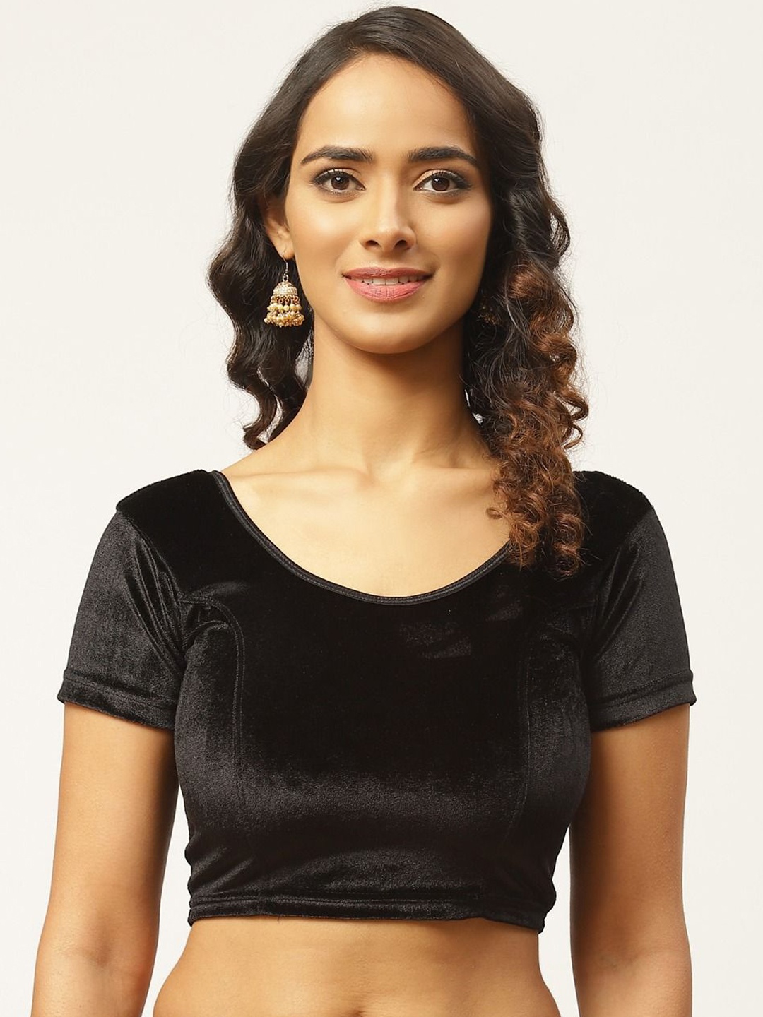 

VASTRANAND U-Neck Stretchable Velvet Saree Blouse, Black