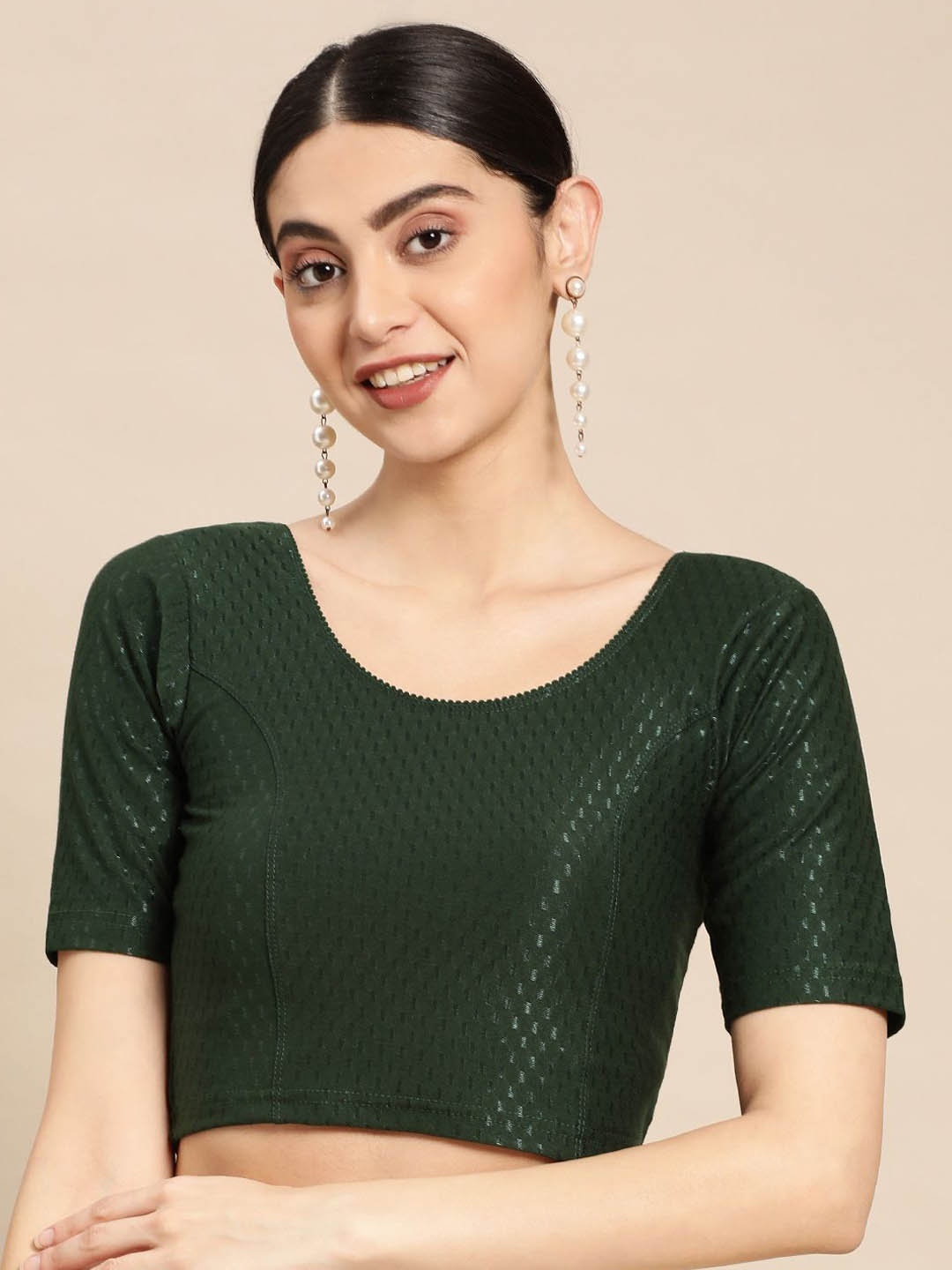 

VASTRANAND Woven-Design Cotton Solid Stretchable Saree Blouse, Green