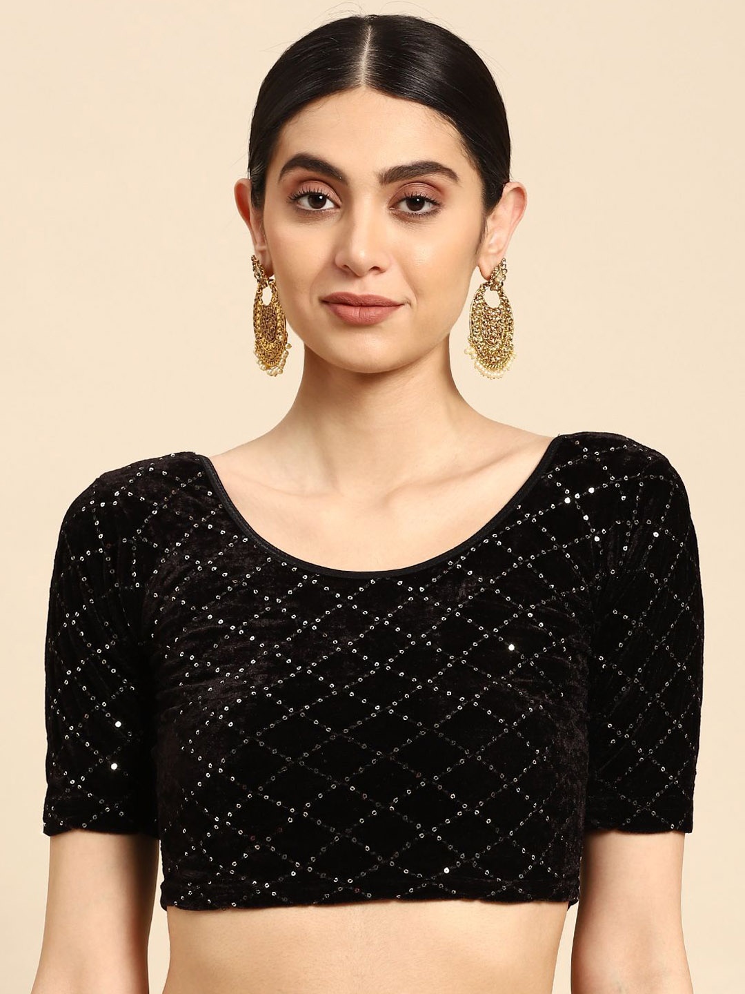 

VASTRANAND Embellished Sequence Saree Blouse, Black