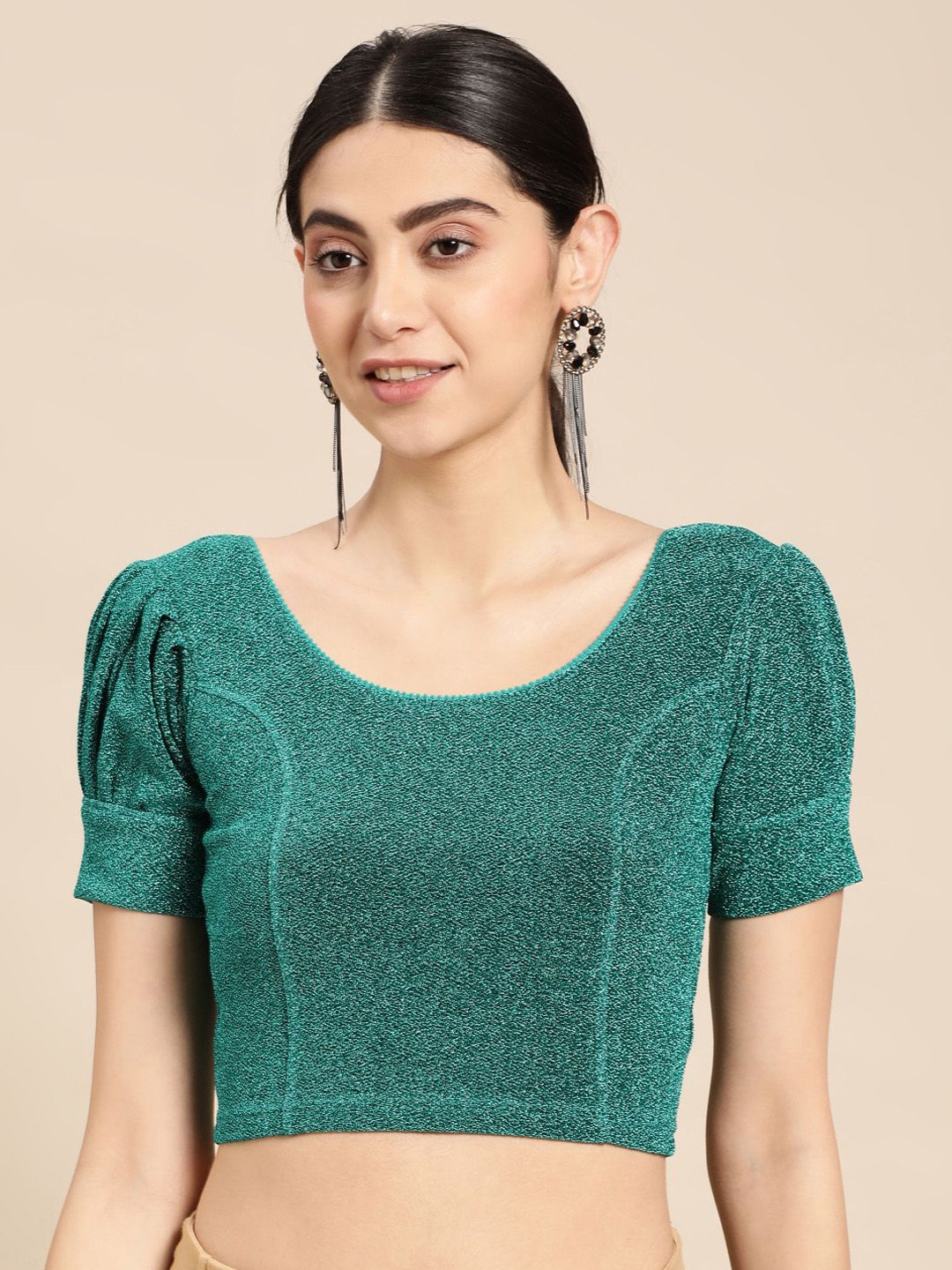 

VASTRANAND Round-Neck Short Sleeve Stretchable Saree Blouse, Teal