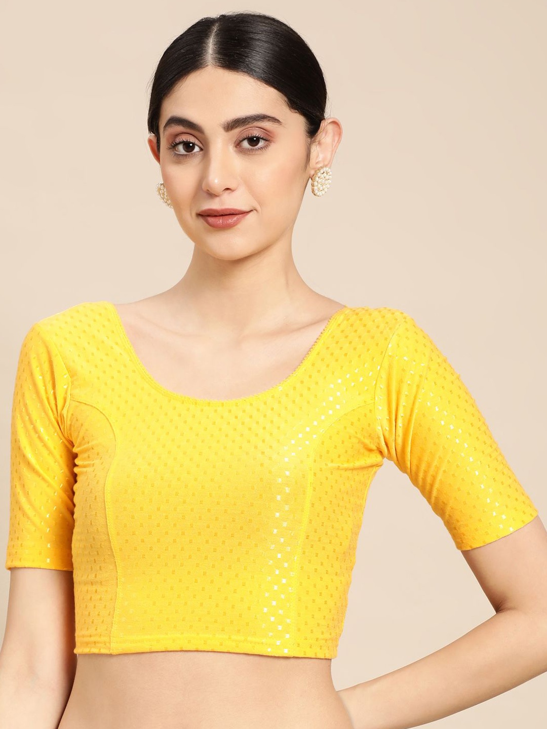 

VASTRANAND Short Sleeve Round Neck Saree Blouse, Yellow