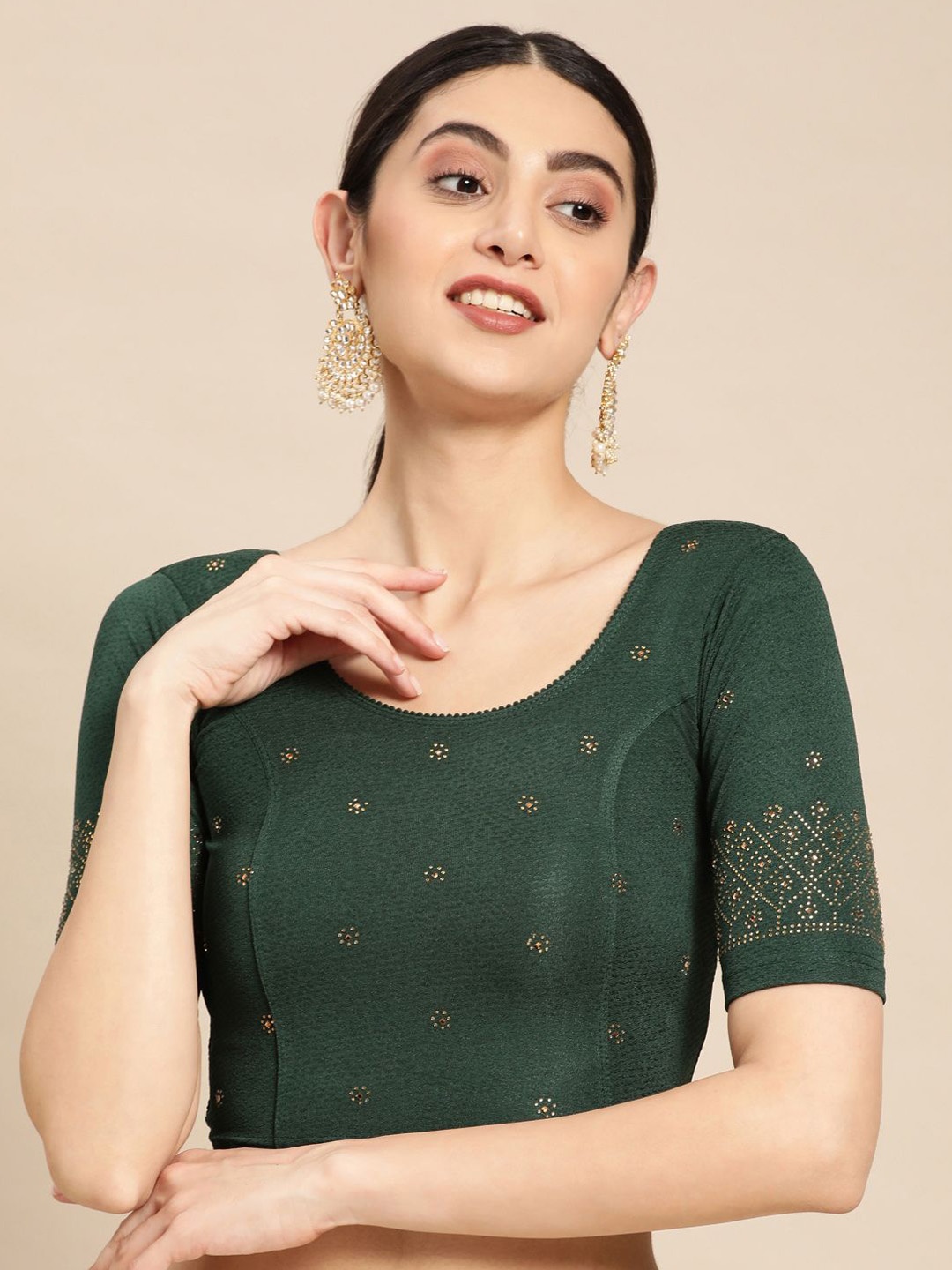 

VASTRANAND Round-Neck Printed Saree Blouse, Green