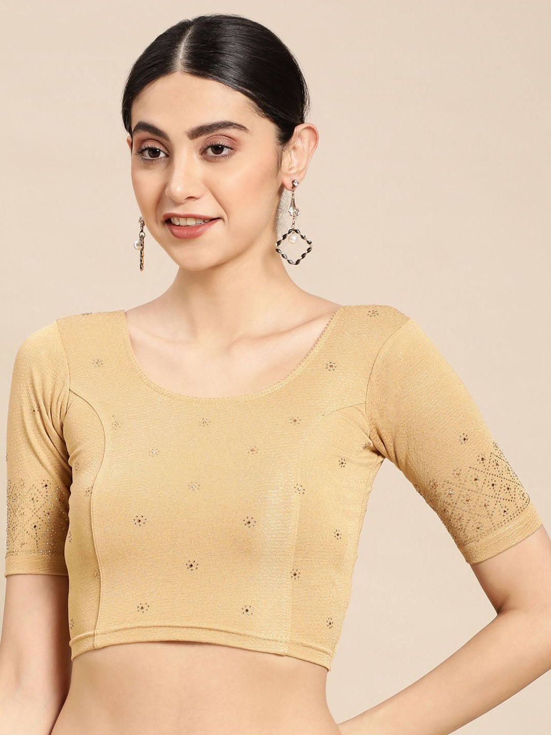 

VASTRANAND Embellished Stretchable Swaroski Work Saree Blouse, Cream