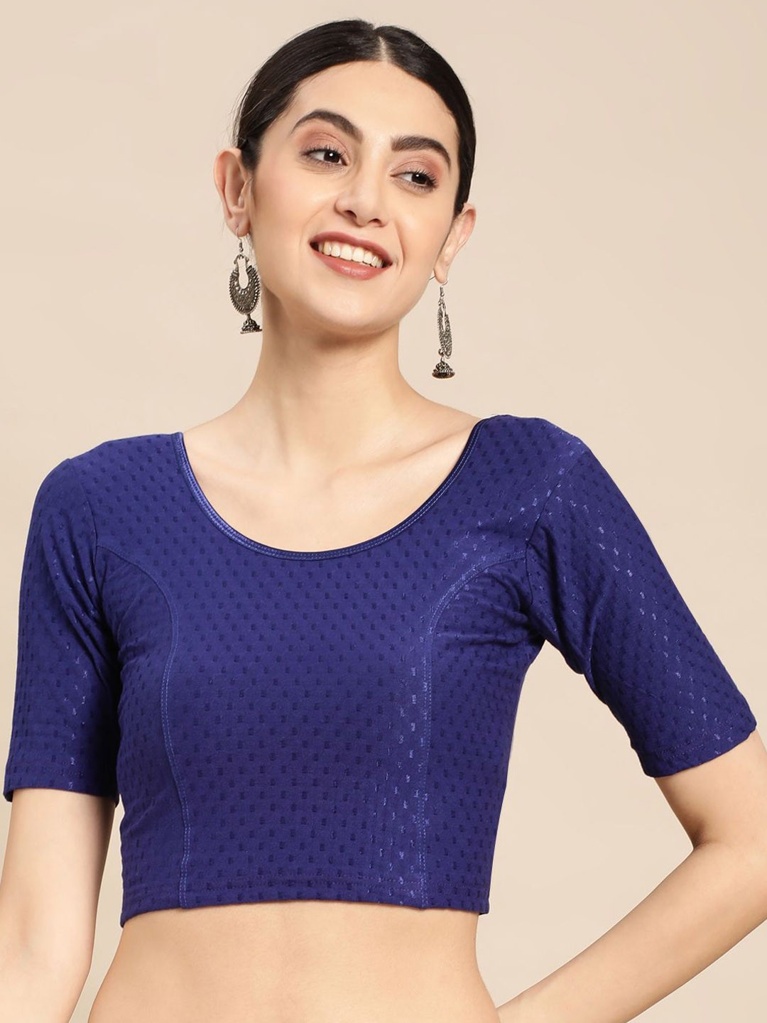 

VASTRANAND Woven-Design Cotton Saree Blouse, Blue